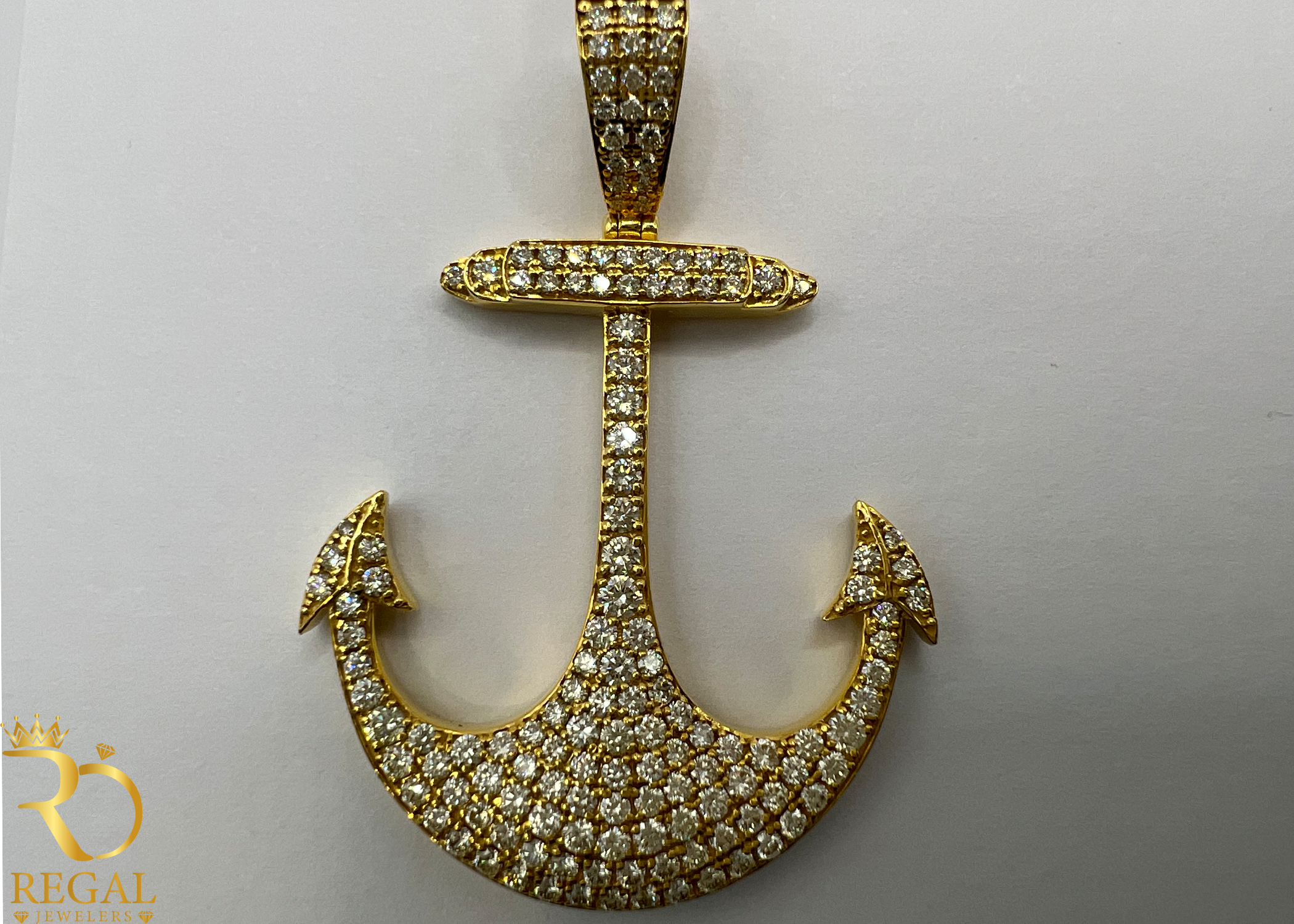 Navy Anchor Pendant with Diamonds