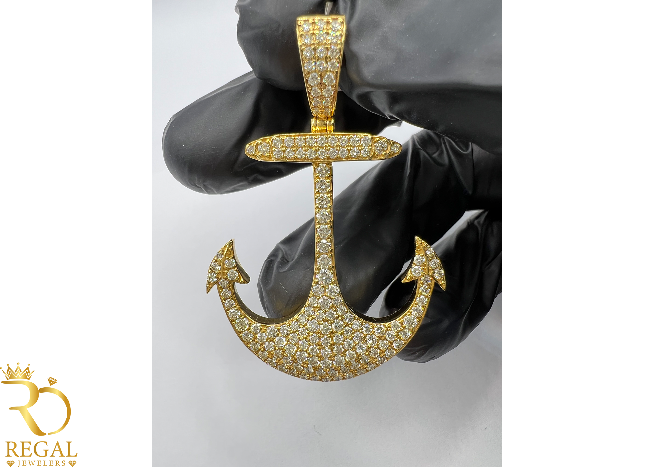 Navy Anchor Pendant with Diamonds