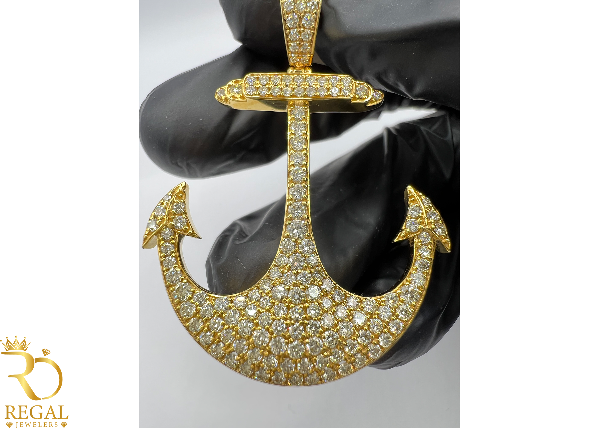 Navy Anchor Pendant with Diamonds