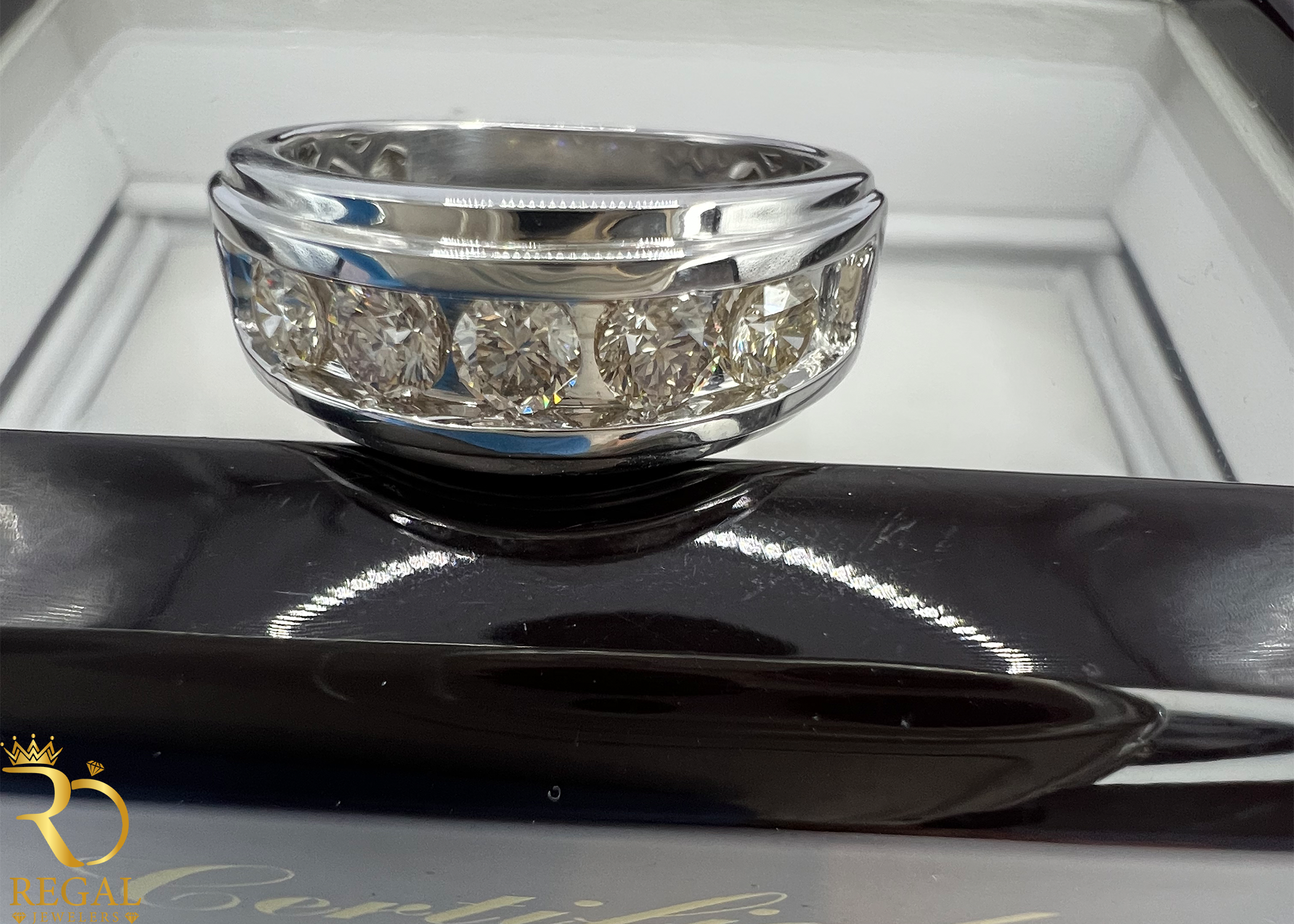 White Gold Wedding Band with Diamonds