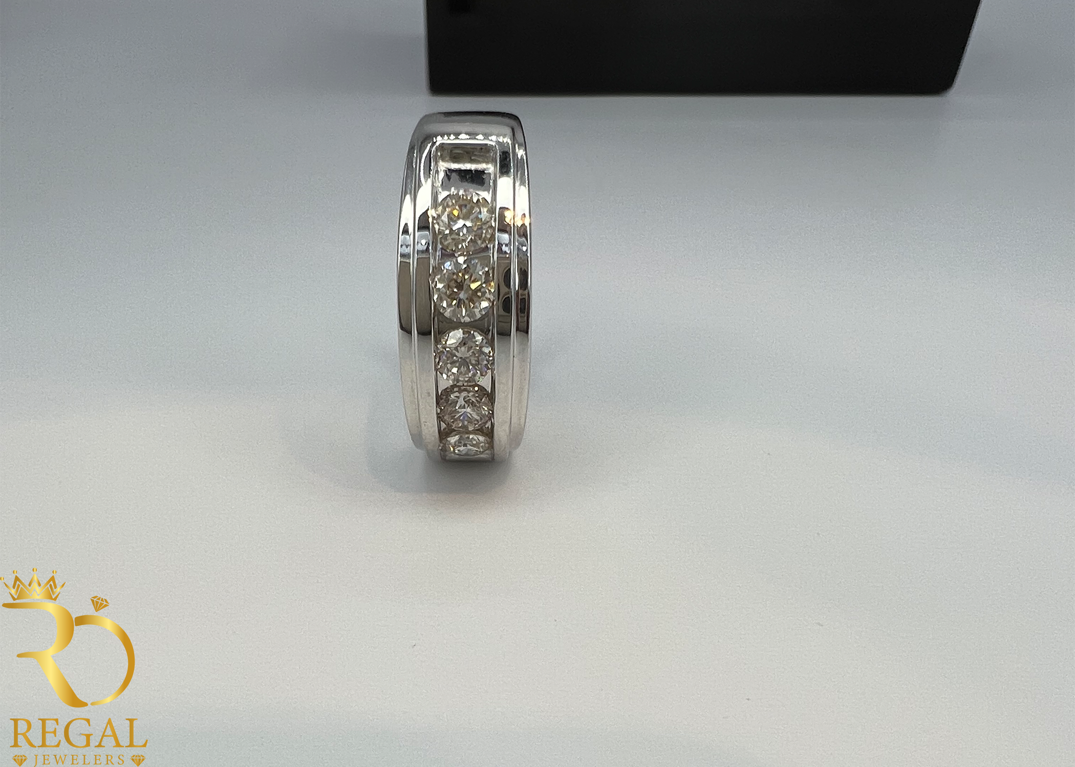 White Gold Wedding Band with Diamonds