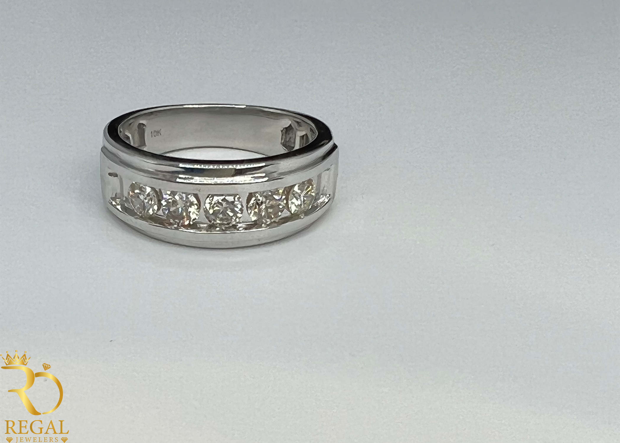 White Gold Wedding Band with Diamonds