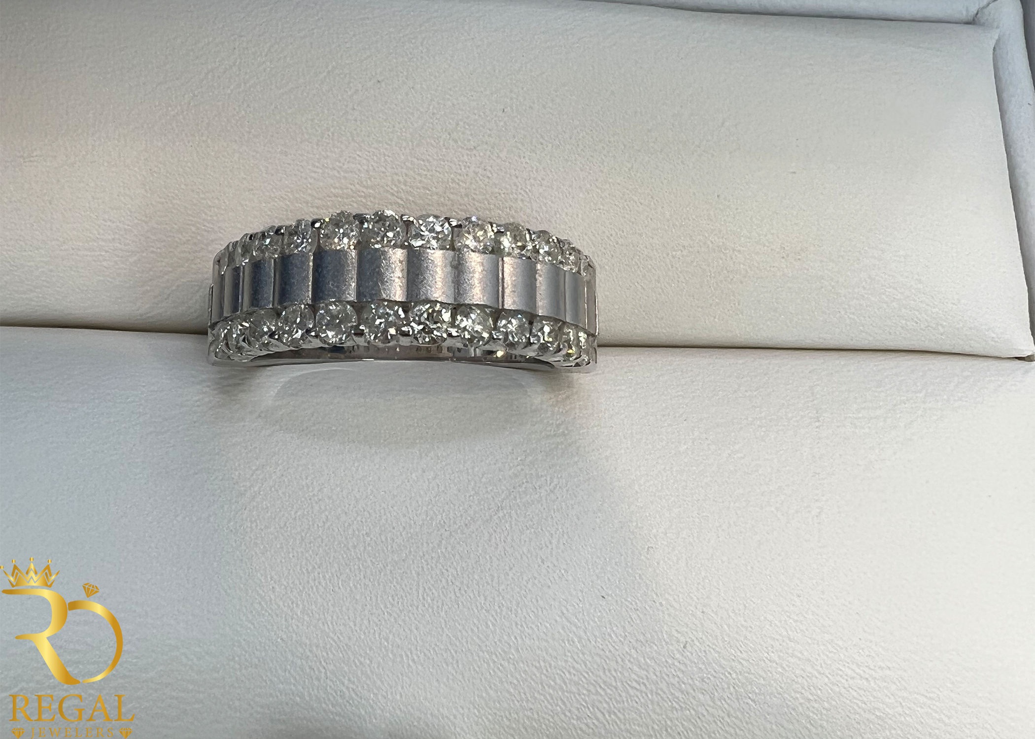 White Gold Wedding Band with Diamonds