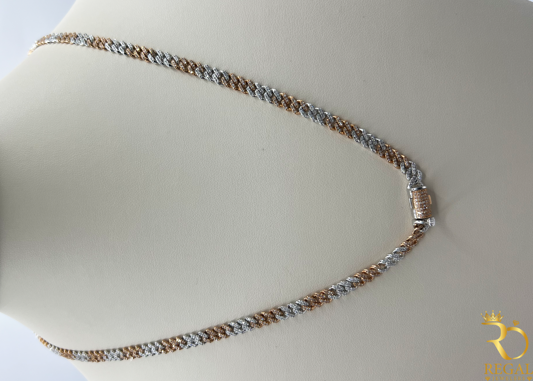 2 Tone Miami Cuban Solid Chain with Diamonds