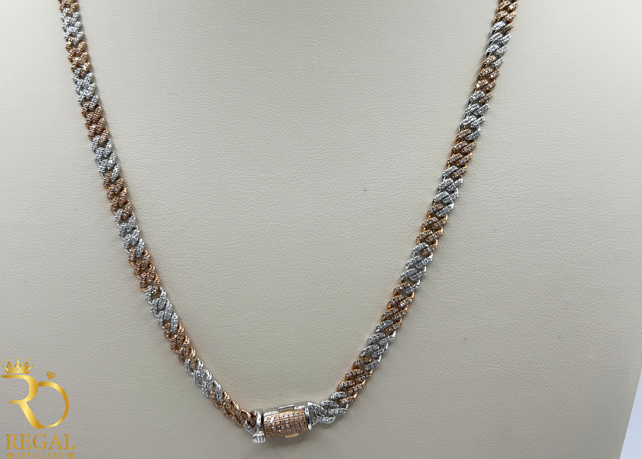 2 Tone Miami Cuban Solid Chain with Diamonds