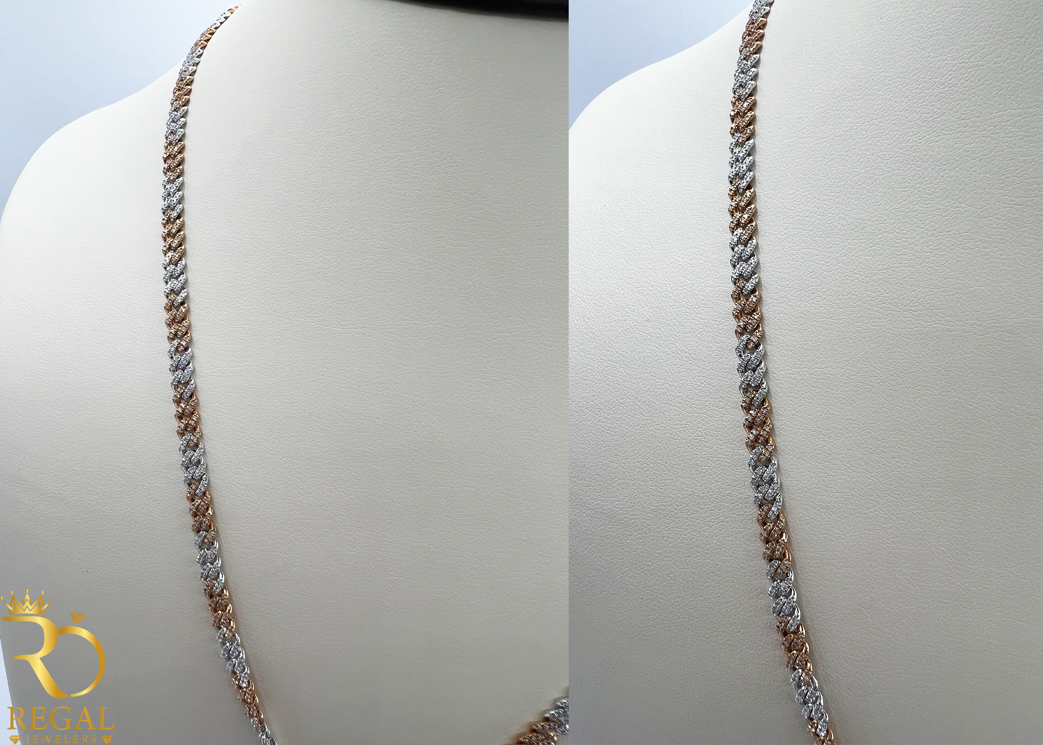 2 Tone Miami Cuban Solid Chain with Diamonds