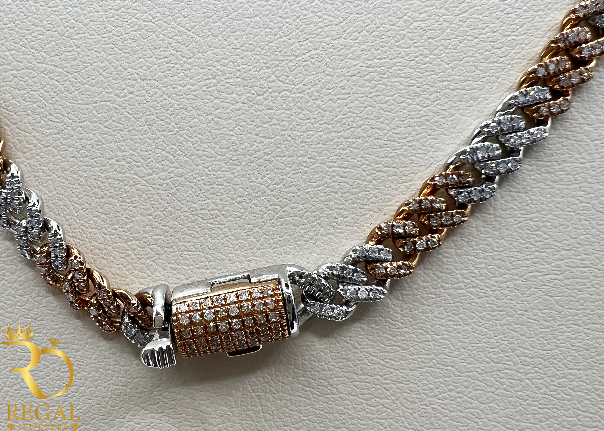 2 Tone Miami Cuban Solid Chain with Diamonds