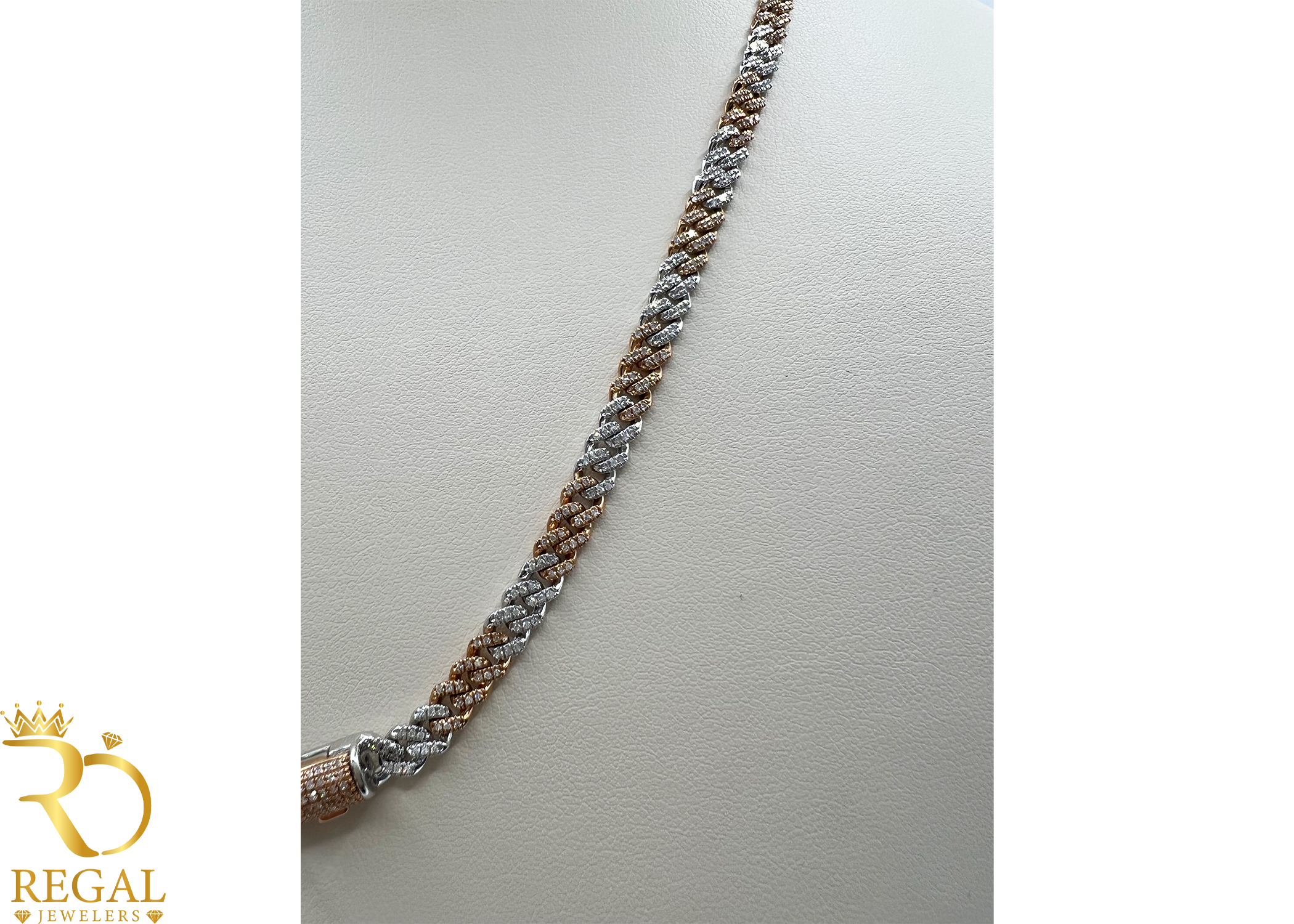 2 Tone Miami Cuban Solid Chain with Diamonds