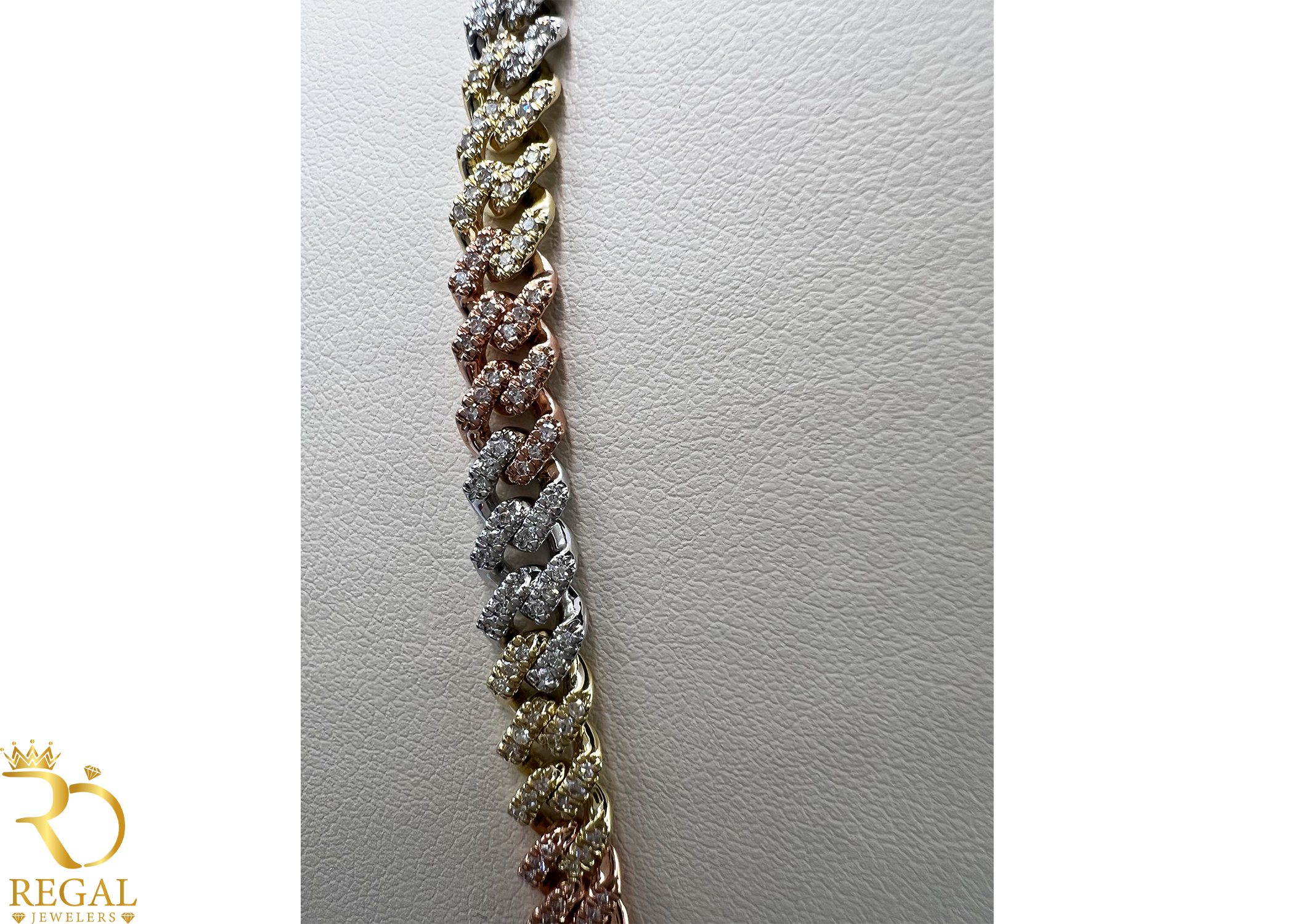 3 Tone Miami Cuban Solid Chain with Diamonds