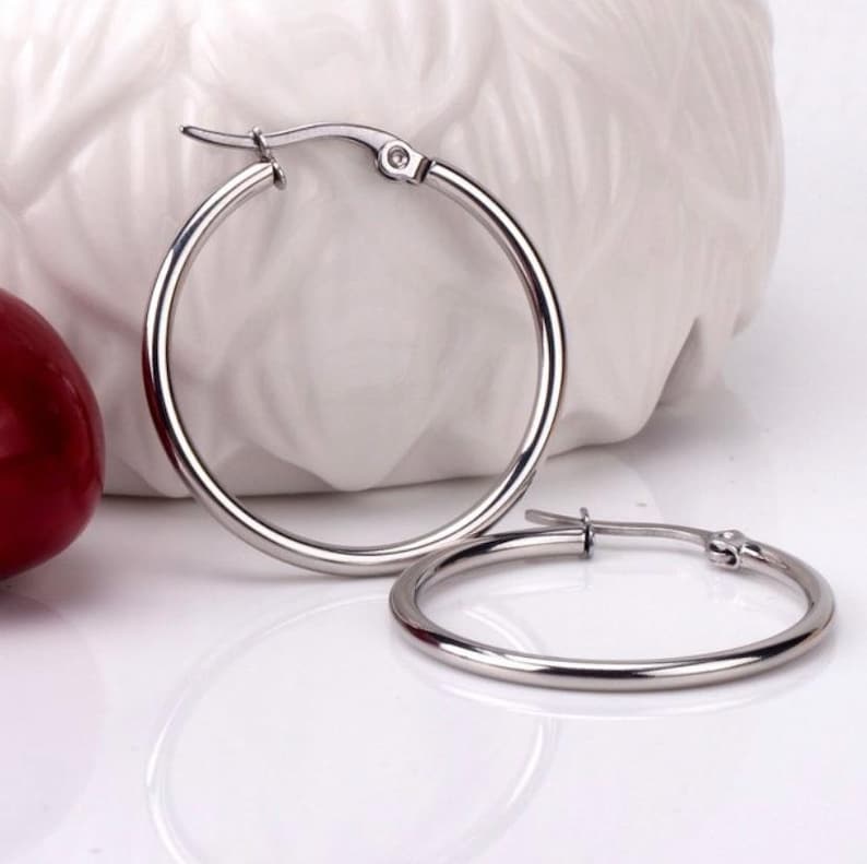 925 Sterling Silver Classic Plain Shiny Round Tubular Hoop Earrings