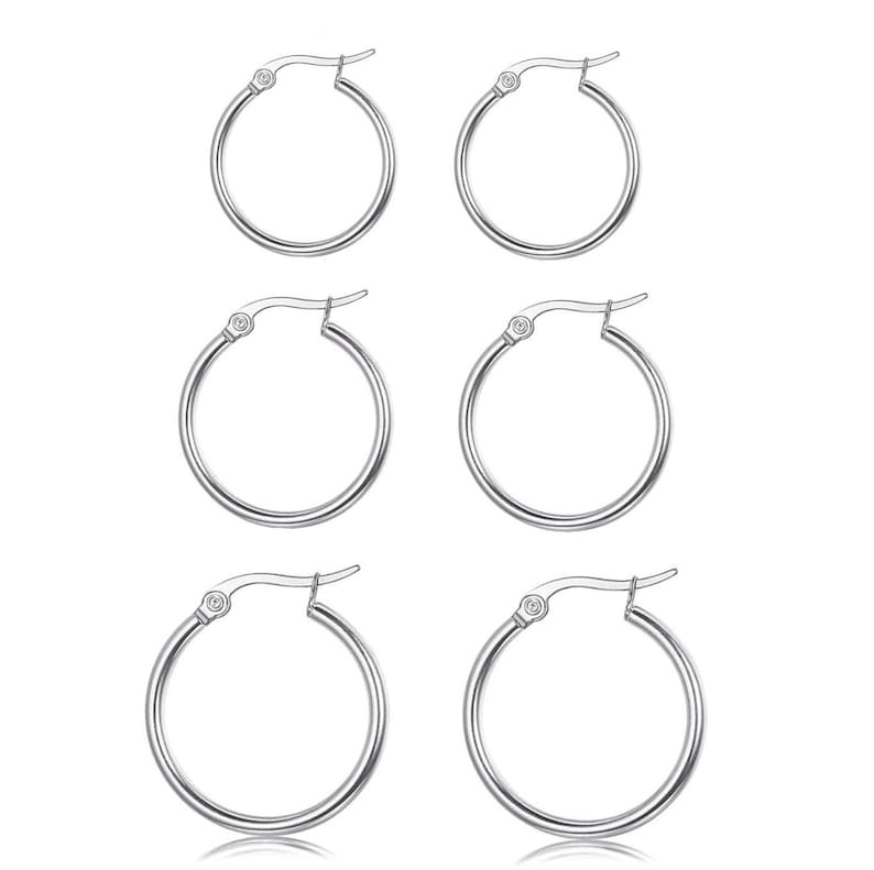 925 Sterling Silver Classic Plain Shiny Round Tubular Hoop Earrings