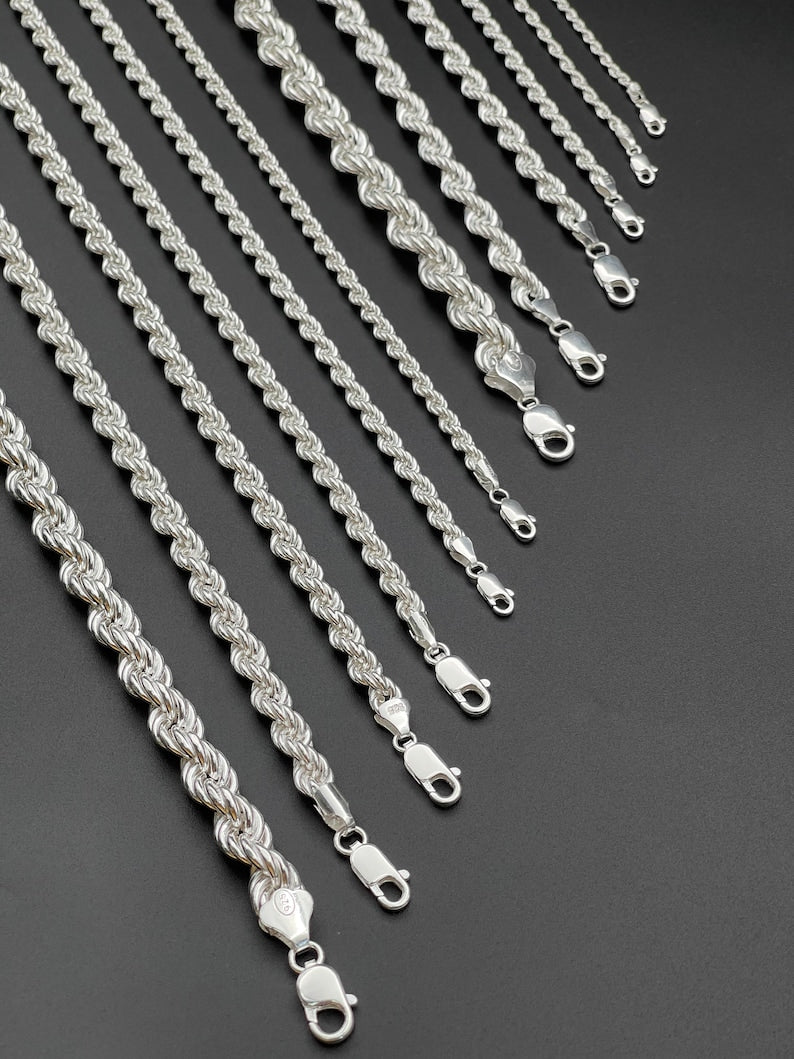 925 Sterling Silver Solid Rope Chain