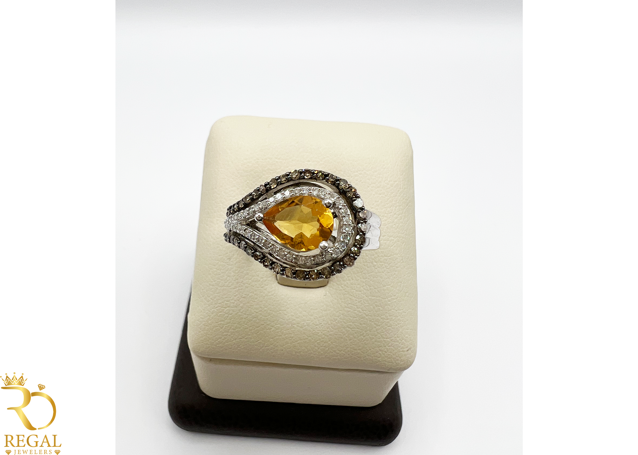 Engagement Ring With Citrine Stone & Diamonds