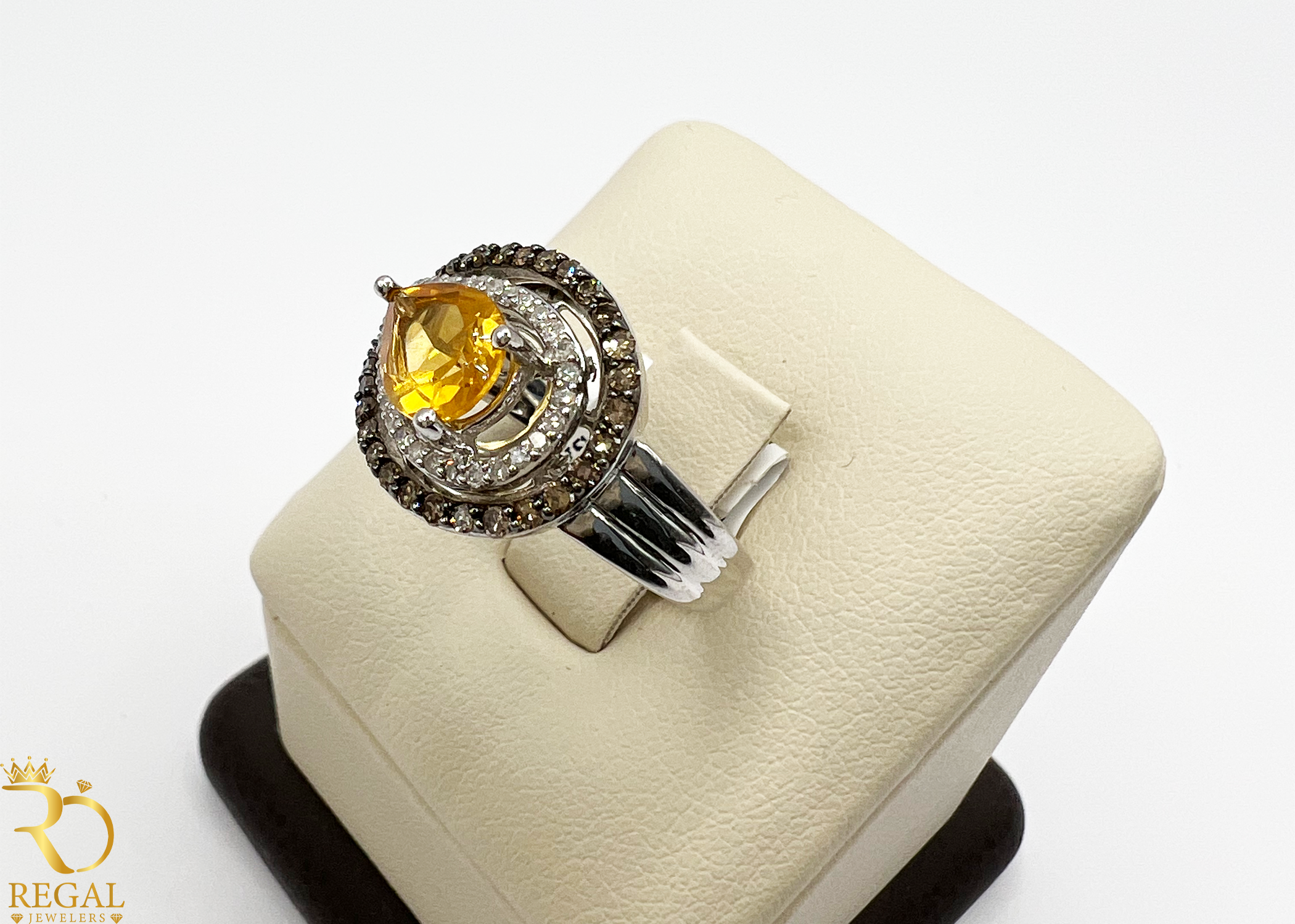 Engagement Ring With Citrine Stone & Diamonds