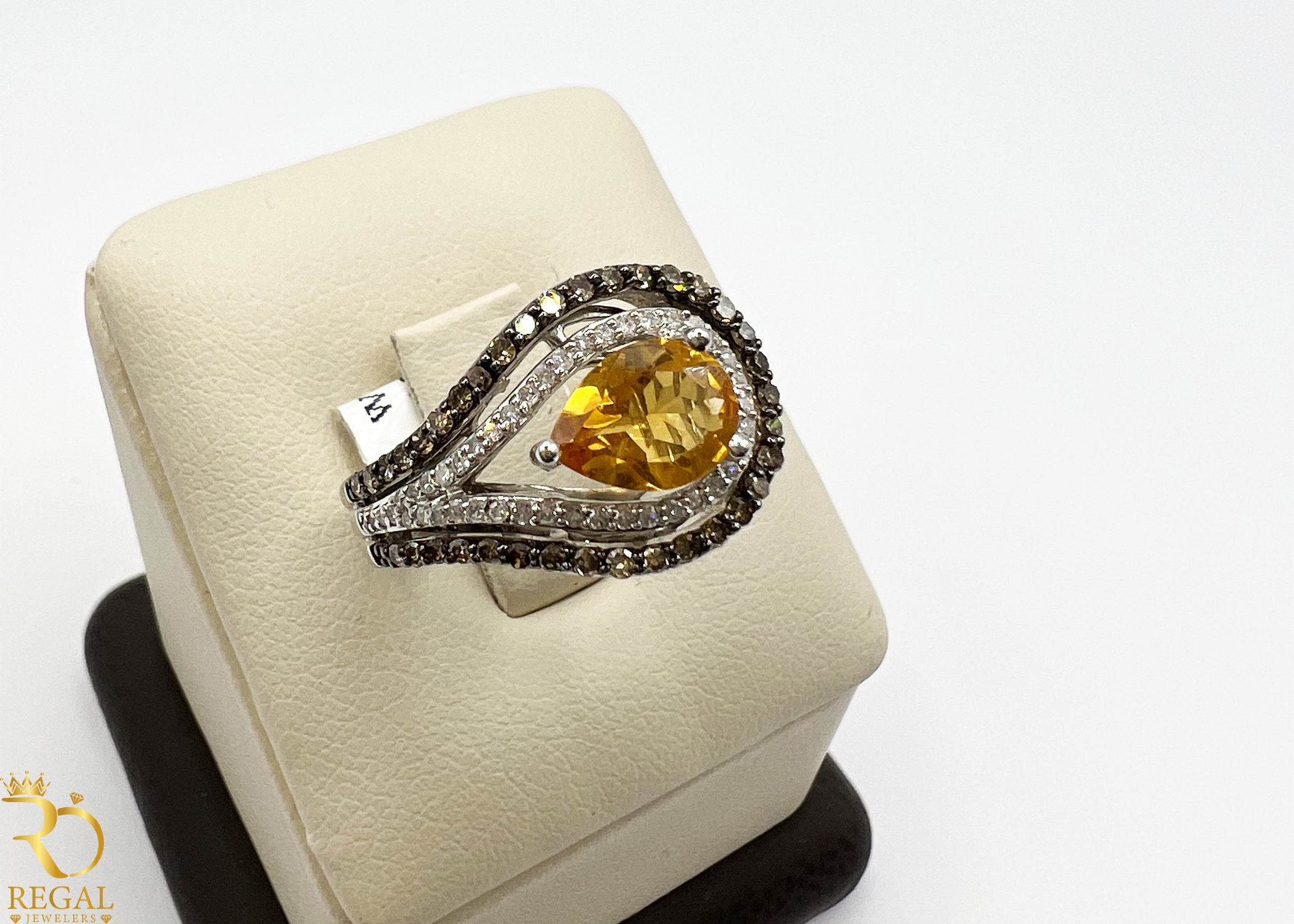 Engagement Ring With Citrine Stone & Diamonds