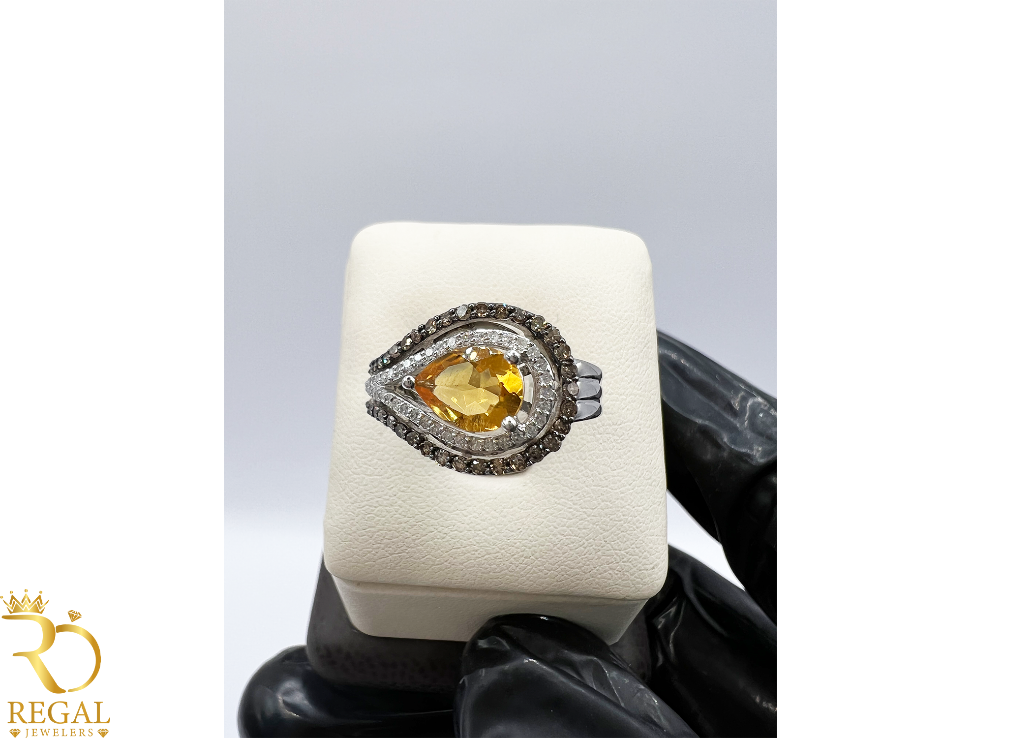 Engagement Ring With Citrine Stone & Diamonds