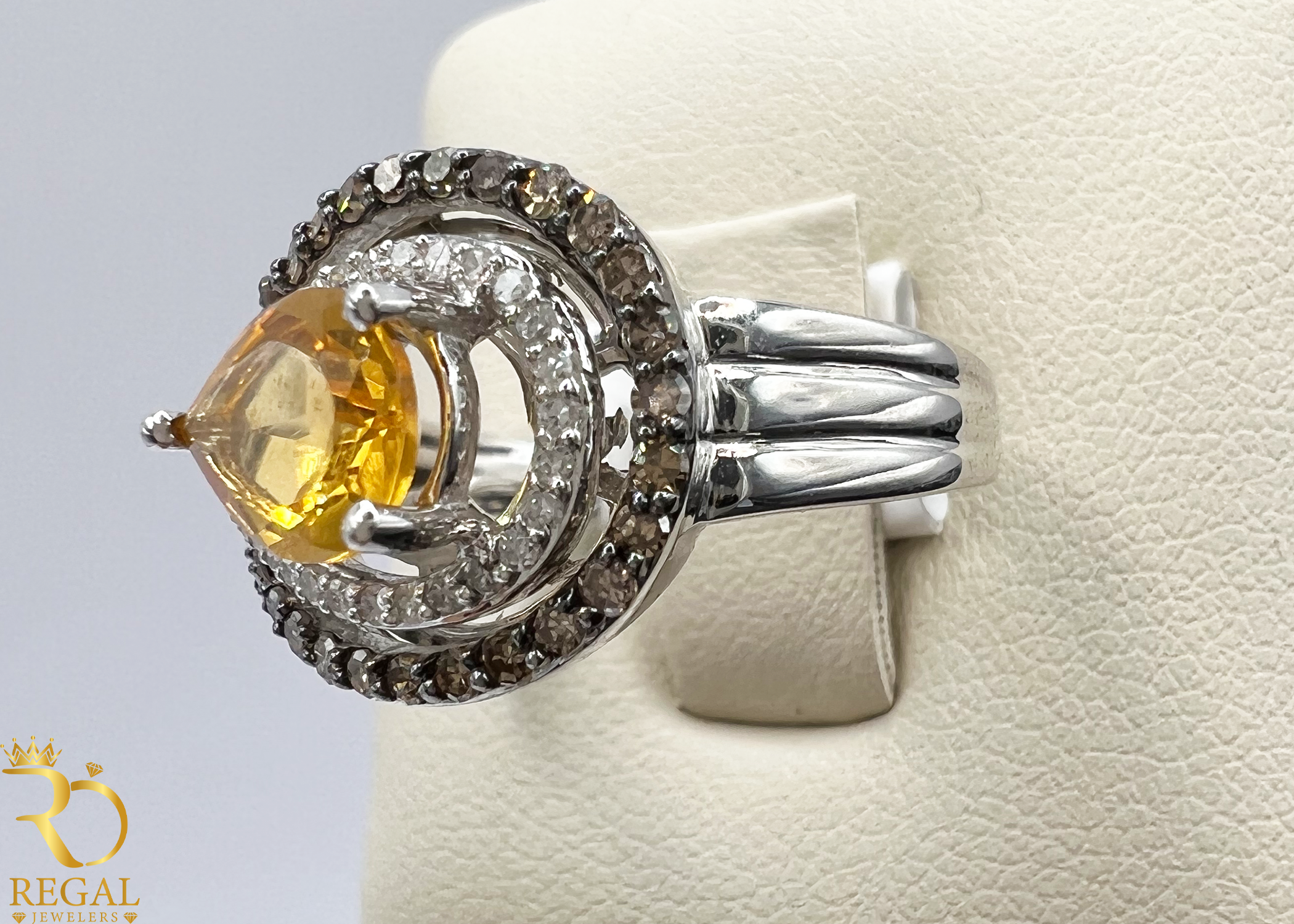 Engagement Ring With Citrine Stone & Diamonds