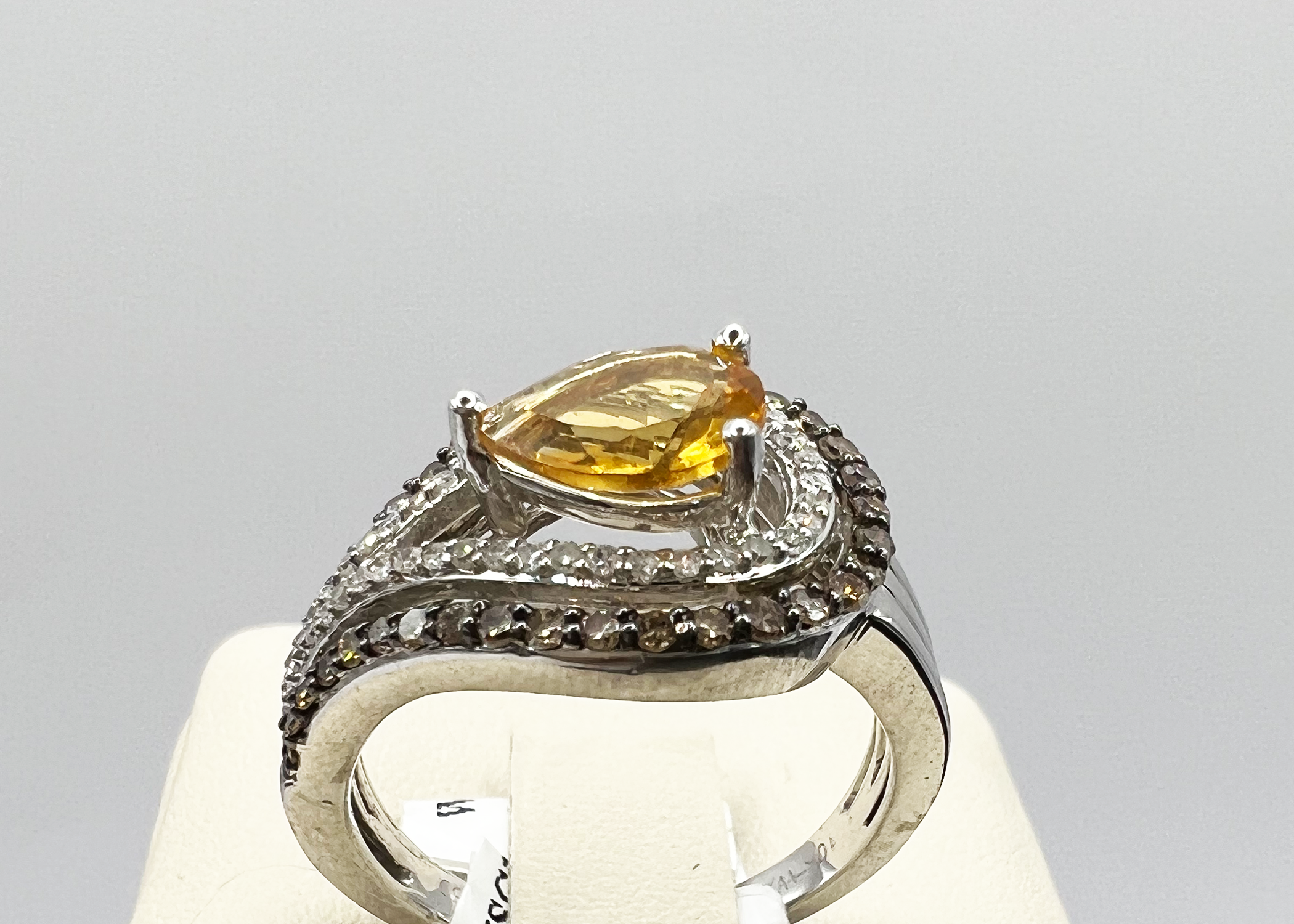 Engagement Ring With Citrine Stone & Diamonds