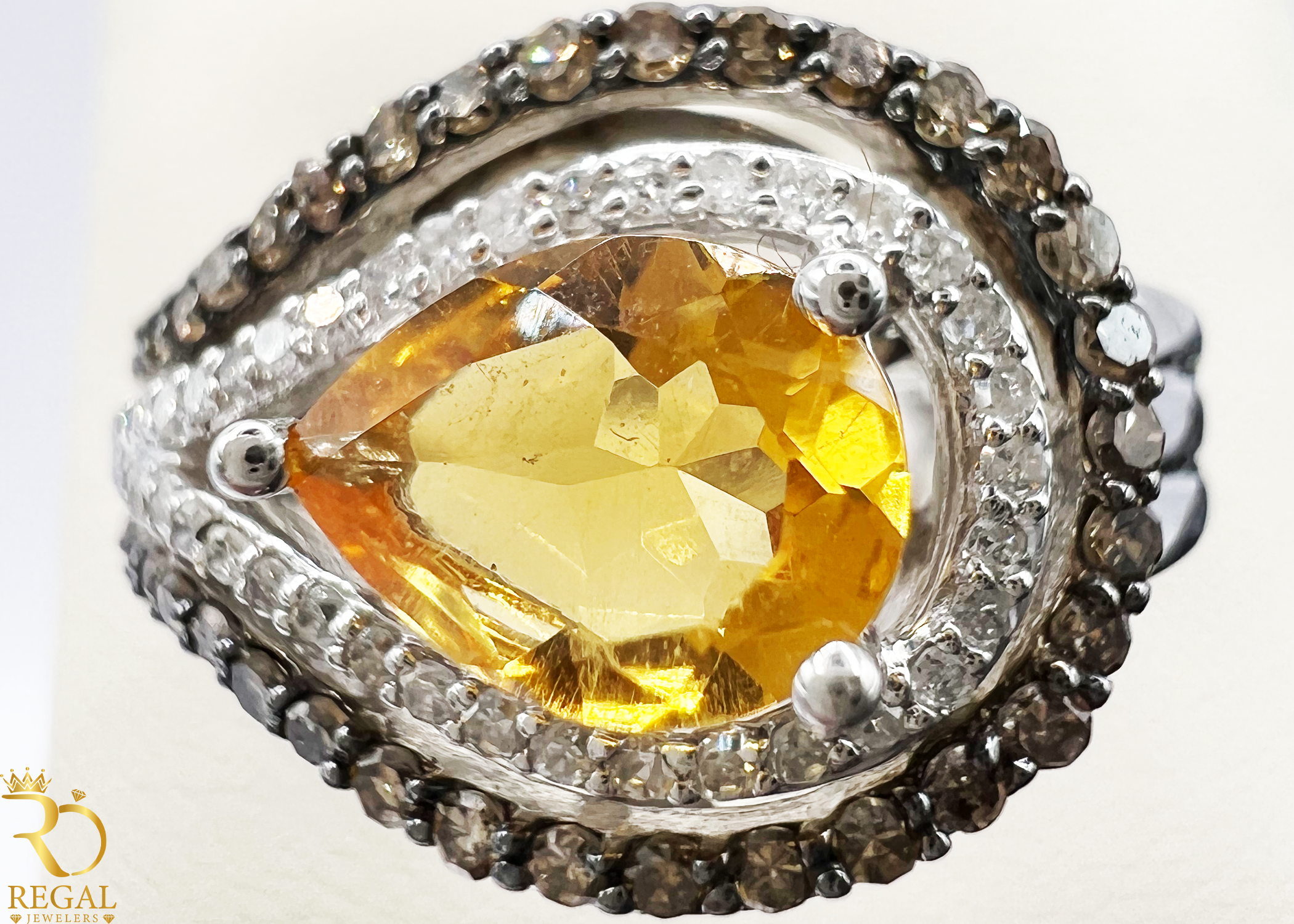 Engagement Ring With Citrine Stone & Diamonds