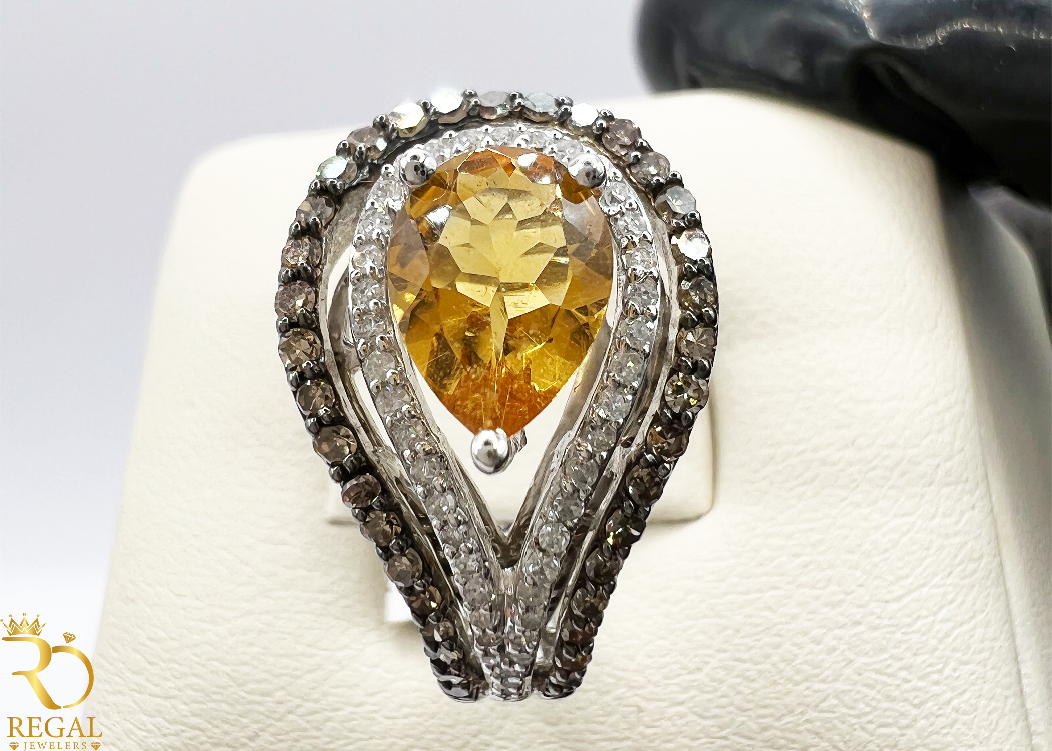 Engagement Ring With Citrine Stone & Diamonds