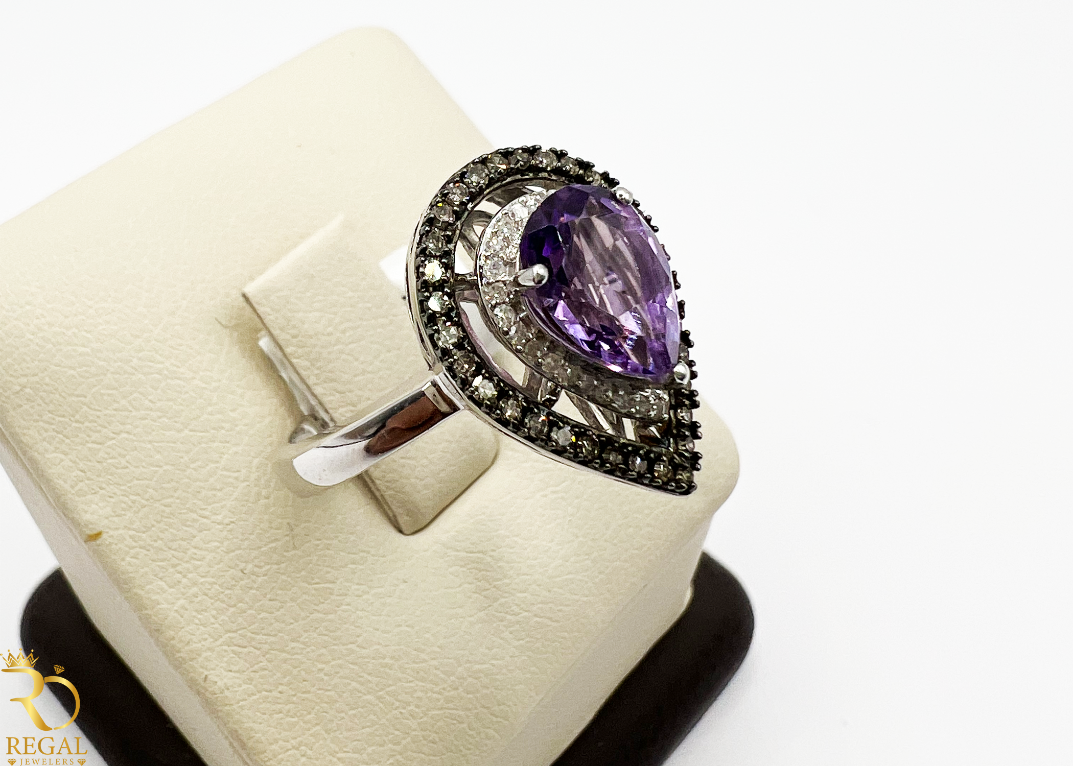 Engagement Heart Ring With Amethi Stone & Diamonds