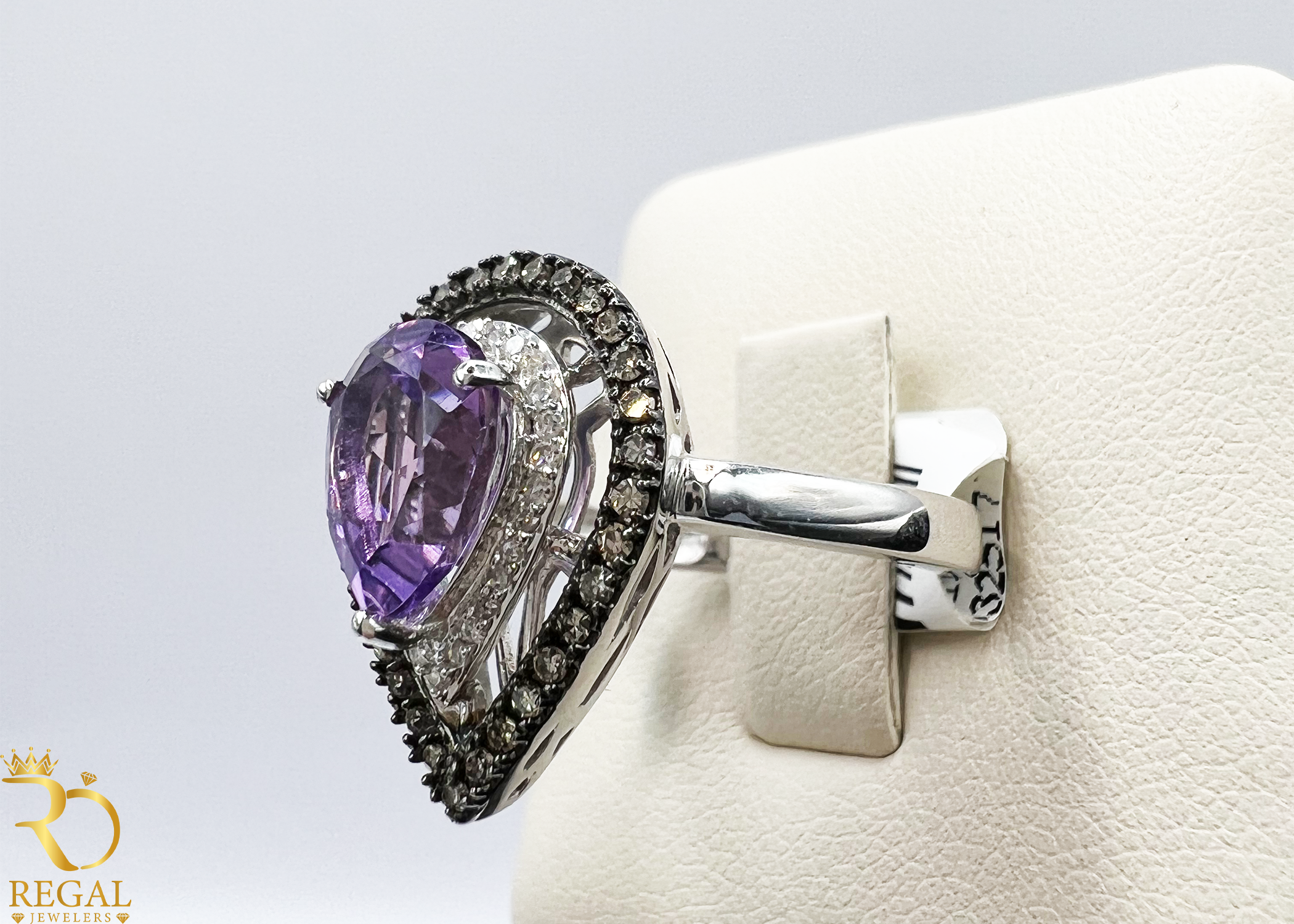 Engagement Heart Ring With Amethi Stone & Diamonds