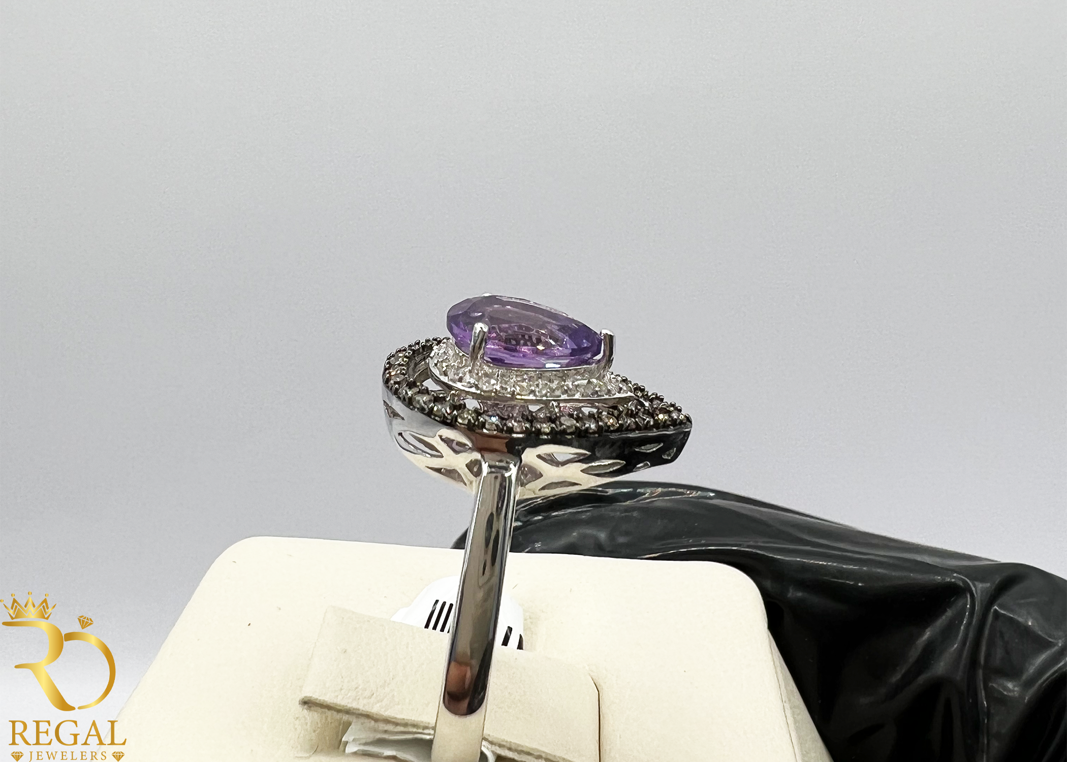 Engagement Heart Ring With Amethi Stone & Diamonds