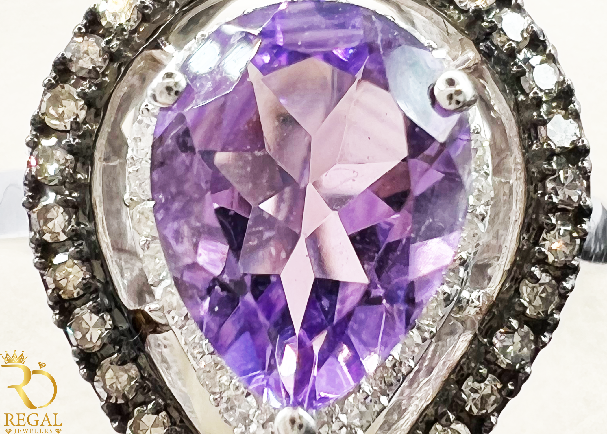 Engagement Heart Ring With Amethi Stone & Diamonds