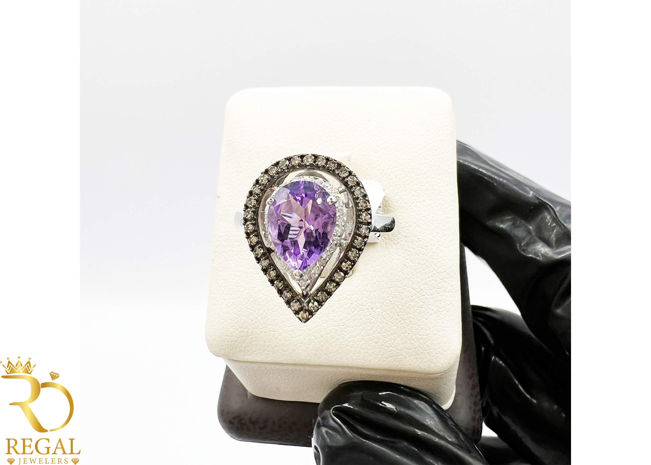 Engagement Heart Ring With Amethi Stone & Diamonds