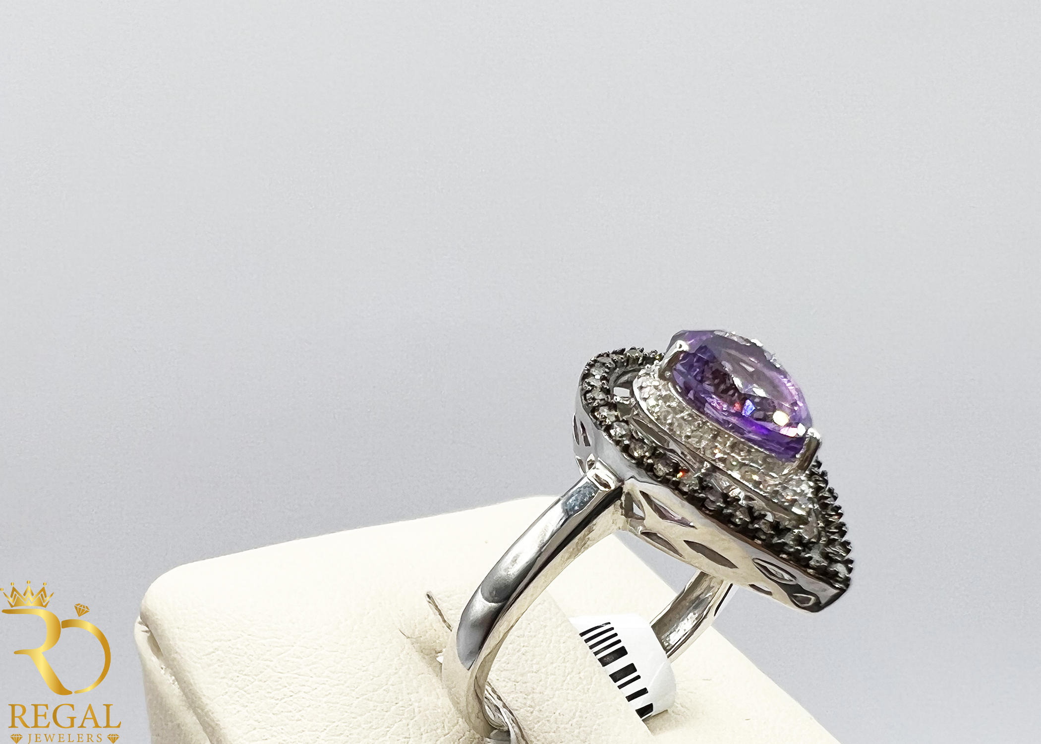 Engagement Heart Ring With Amethi Stone & Diamonds