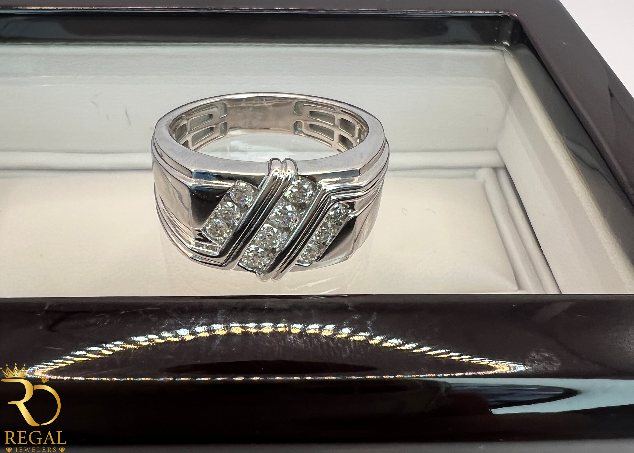 White Gold Wedding Band with Diamonds