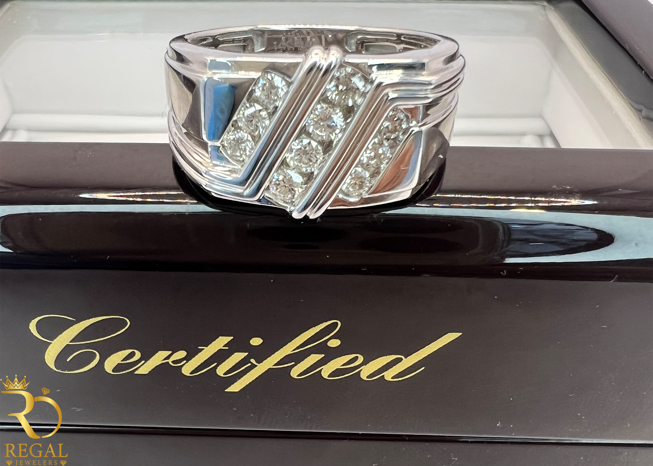 White Gold Wedding Band with Diamonds