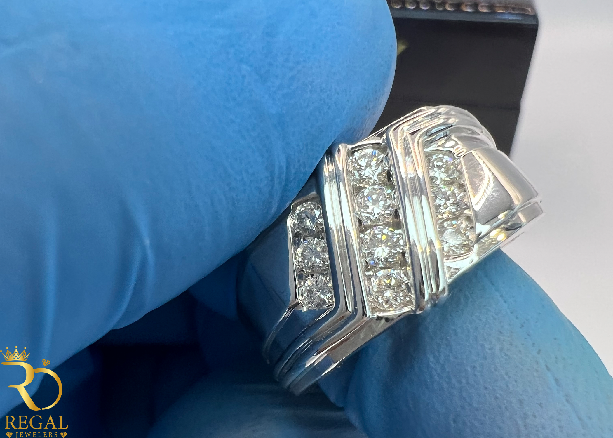 White Gold Wedding Band with Diamonds