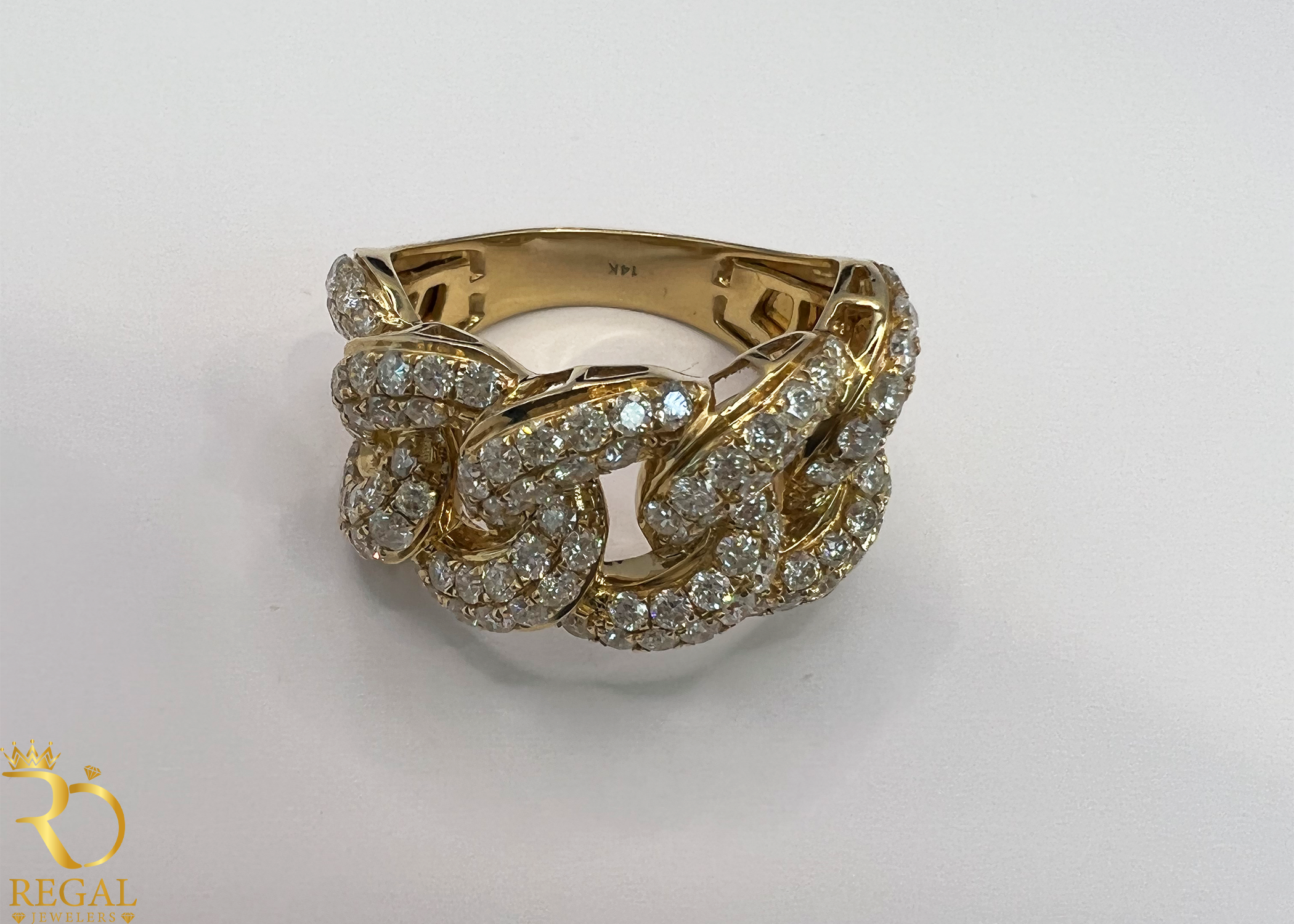 Yellow Gold Miami Cuban Ring with Diamonds