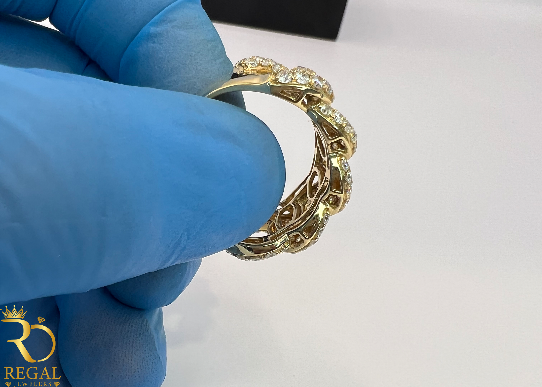 Yellow Gold Miami Cuban Ring with Diamonds