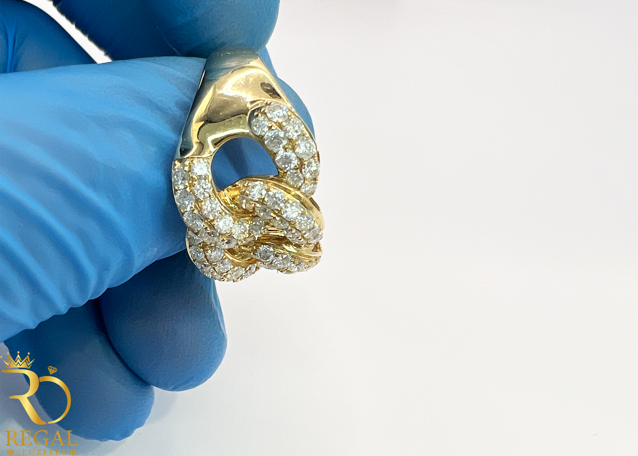 Yellow Gold Miami Cuban Ring with Diamonds