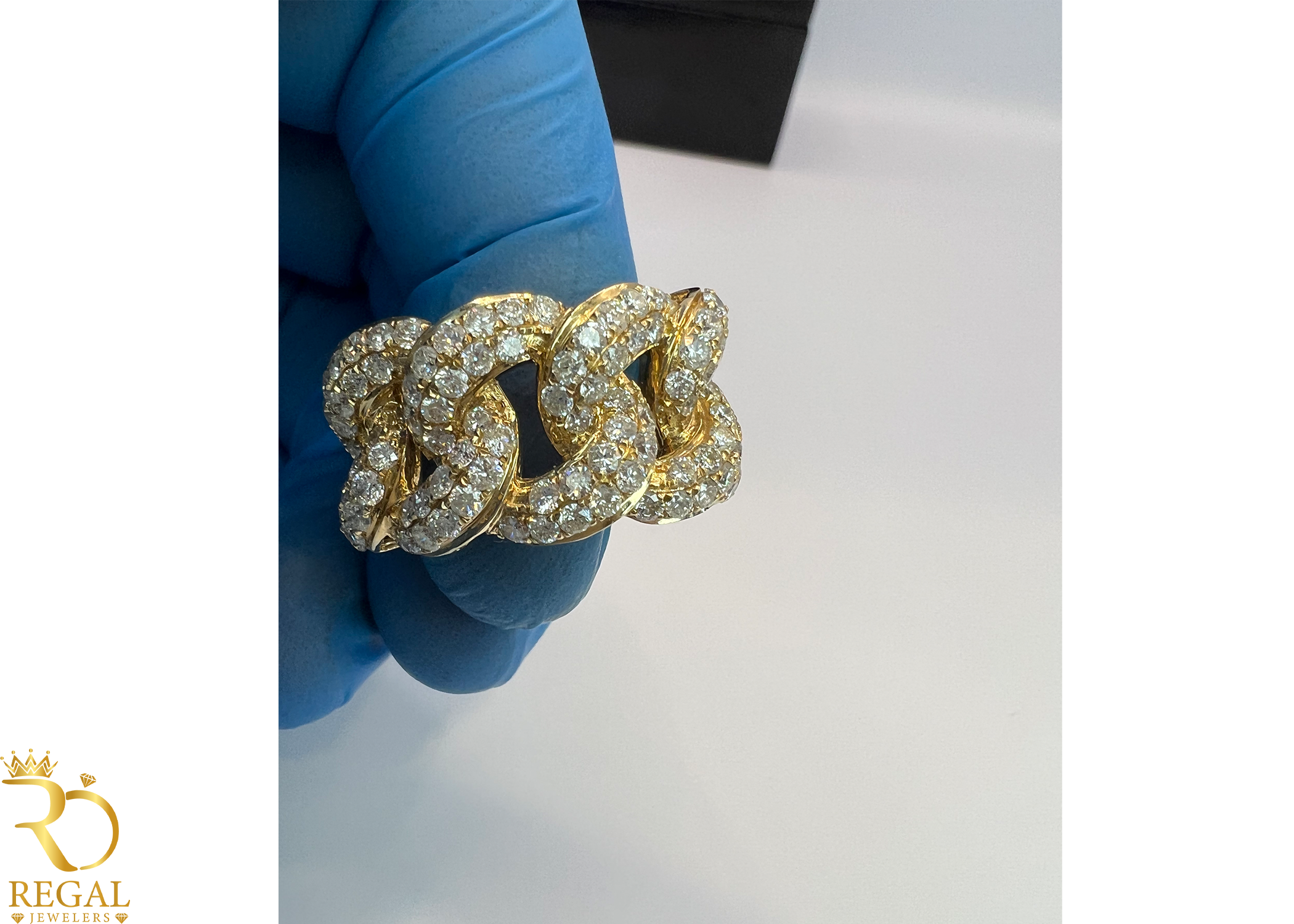 Yellow Gold Miami Cuban Ring with Diamonds