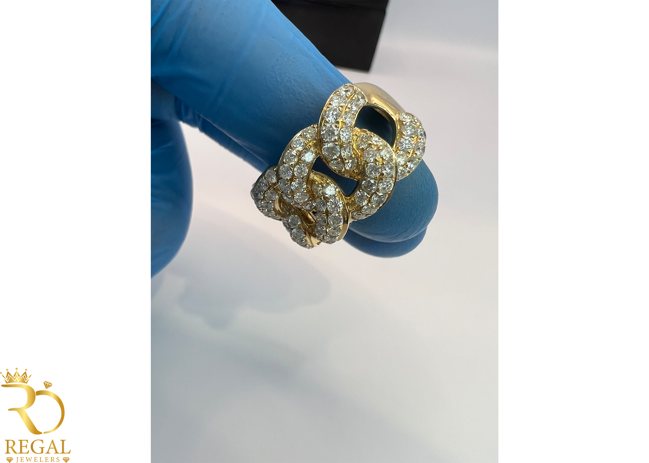 Yellow Gold Miami Cuban Ring with Diamonds