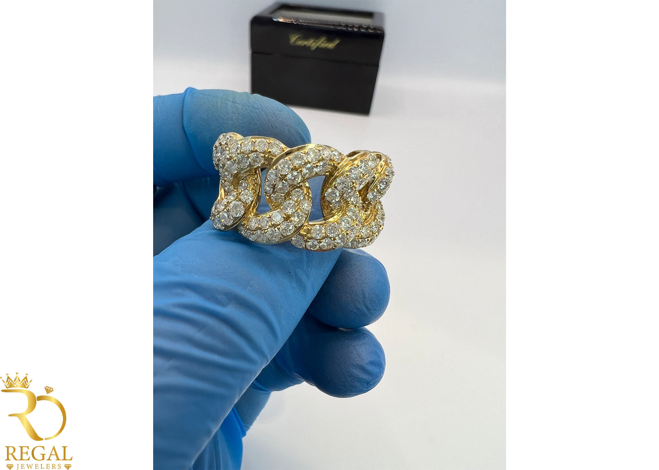 Yellow Gold Miami Cuban Ring with Diamonds