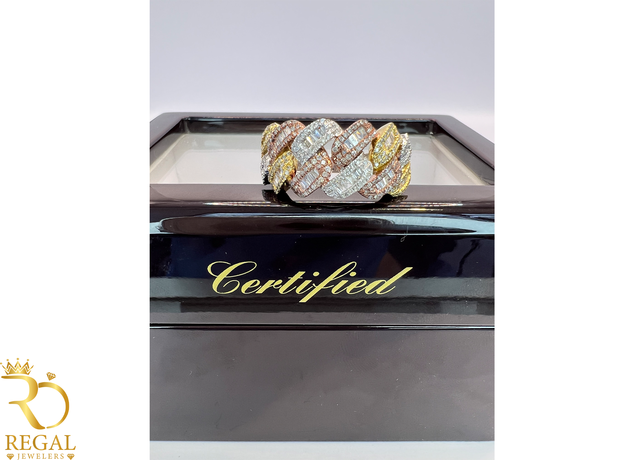 TWO TONE Miami Cuban Link Ring with Diamonds