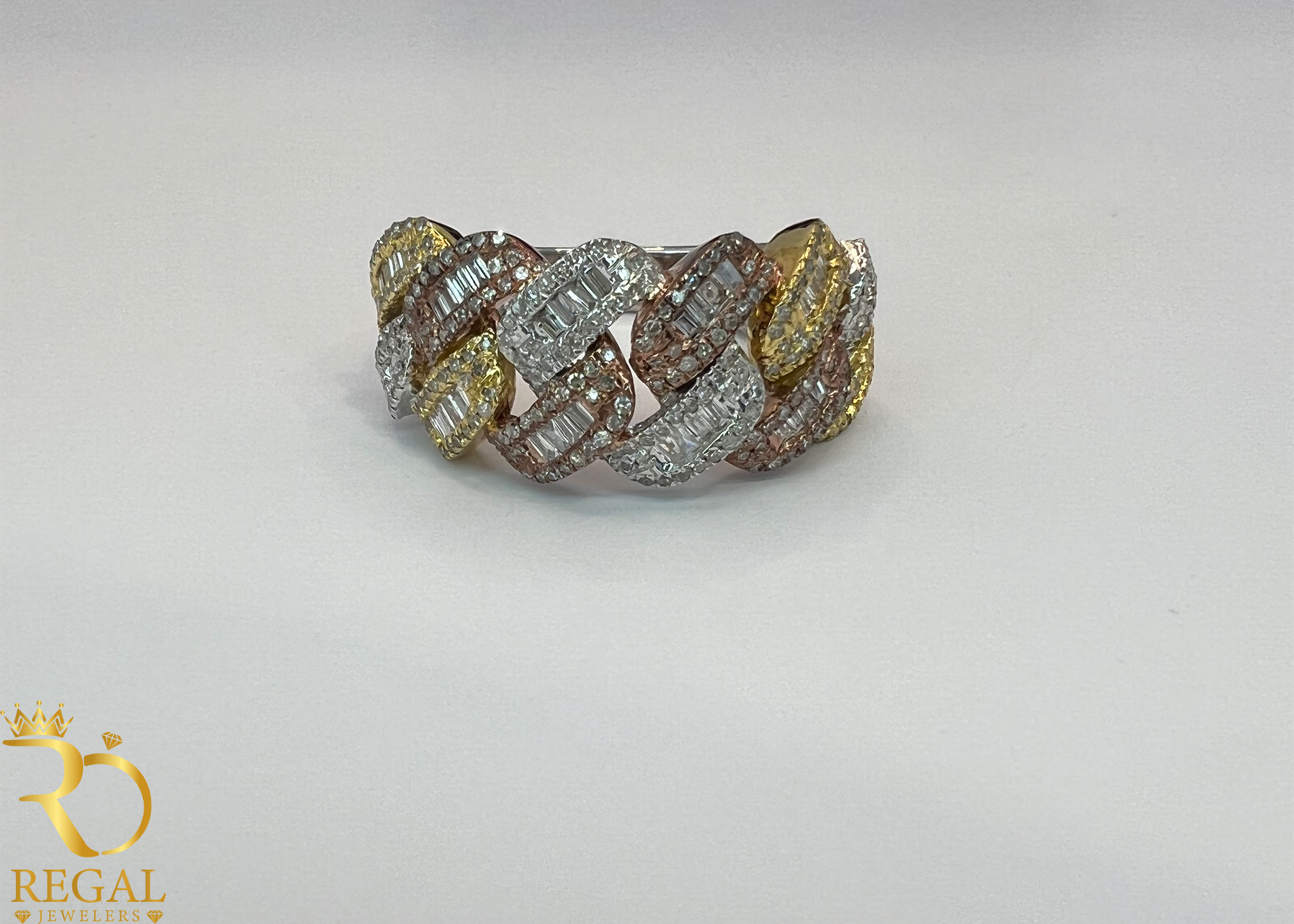 TWO TONE Miami Cuban Link Ring with Diamonds