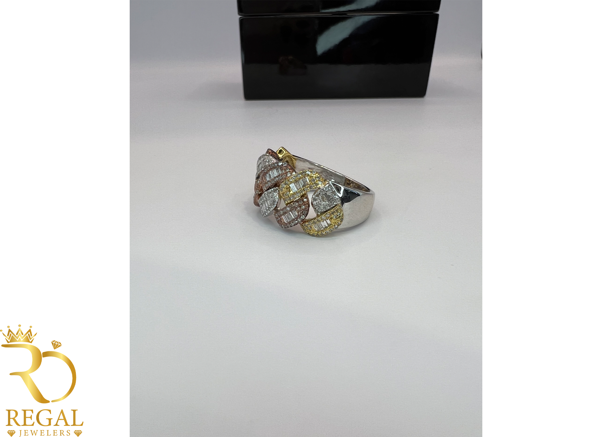 TWO TONE Miami Cuban Link Ring with Diamonds