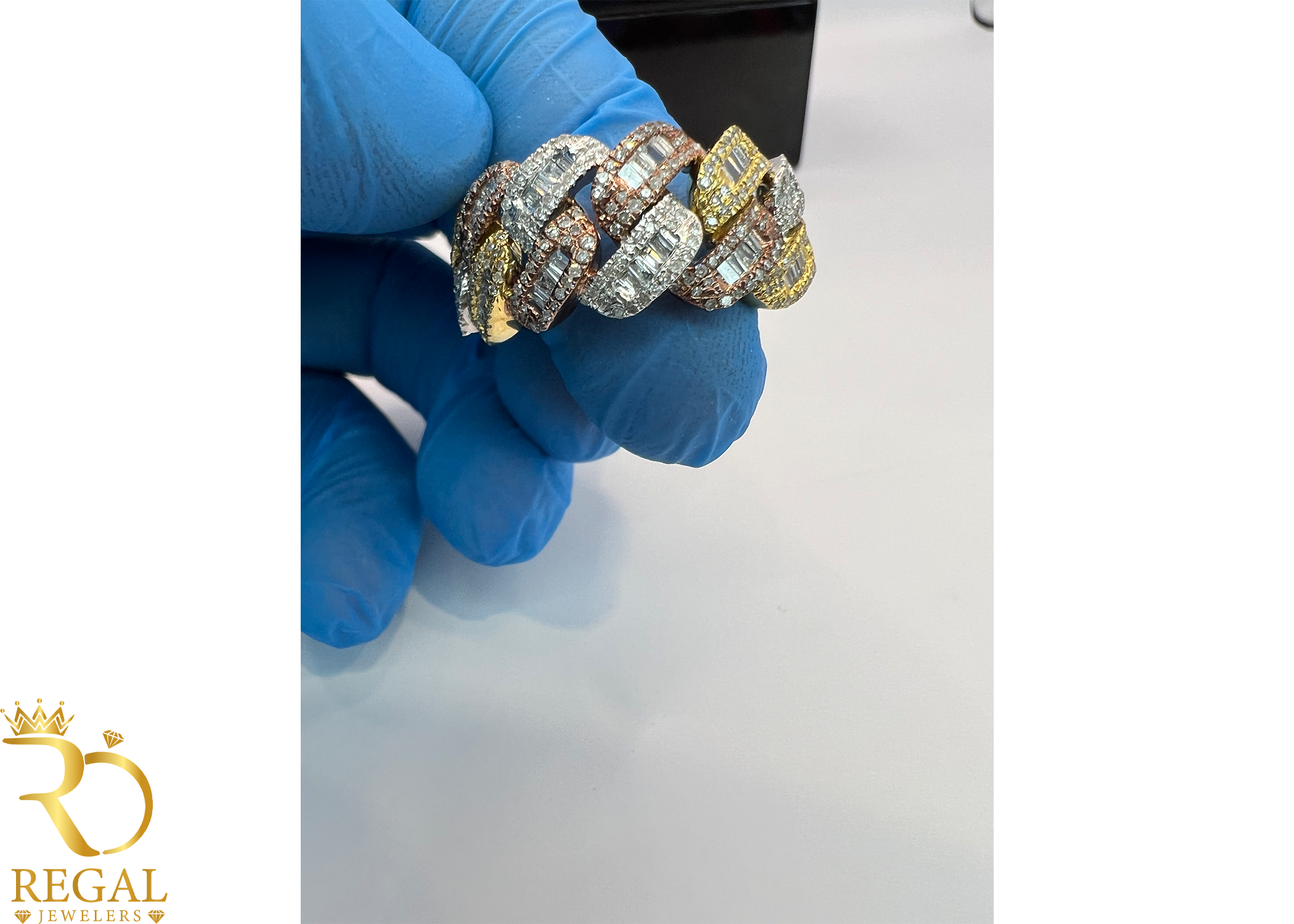 TWO TONE Miami Cuban Link Ring with Diamonds