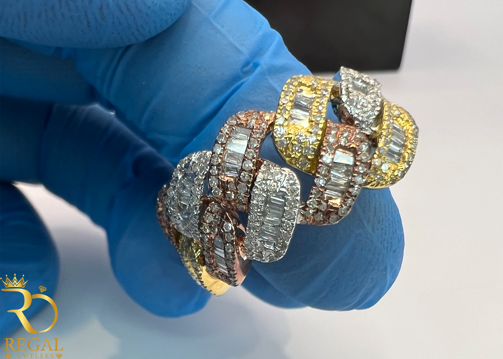 TWO TONE Miami Cuban Link Ring with Diamonds
