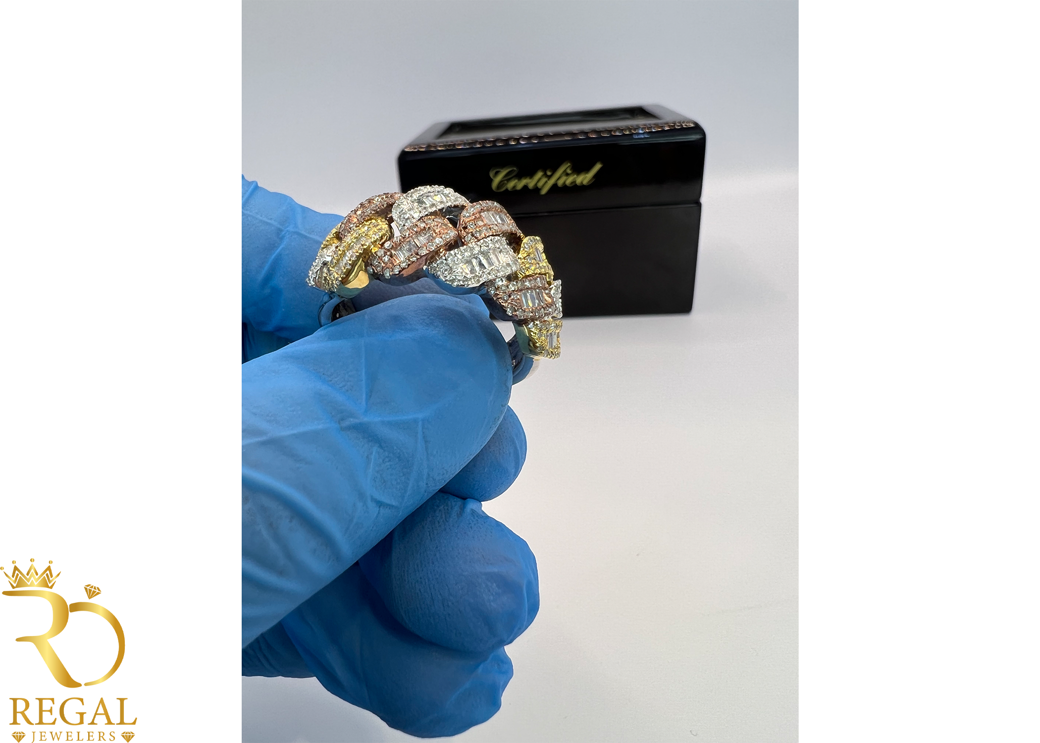 TWO TONE Miami Cuban Link Ring with Diamonds