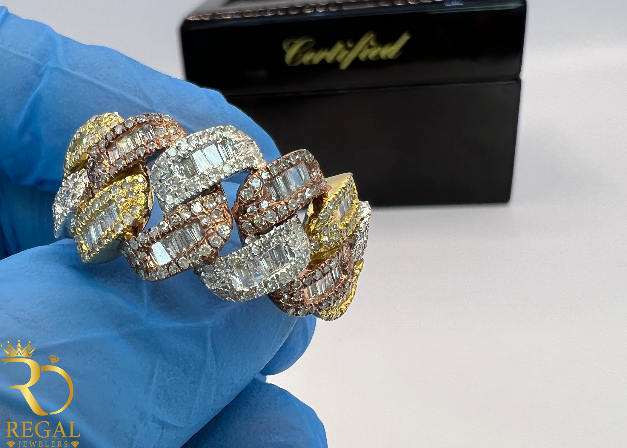 TWO TONE Miami Cuban Link Ring with Diamonds