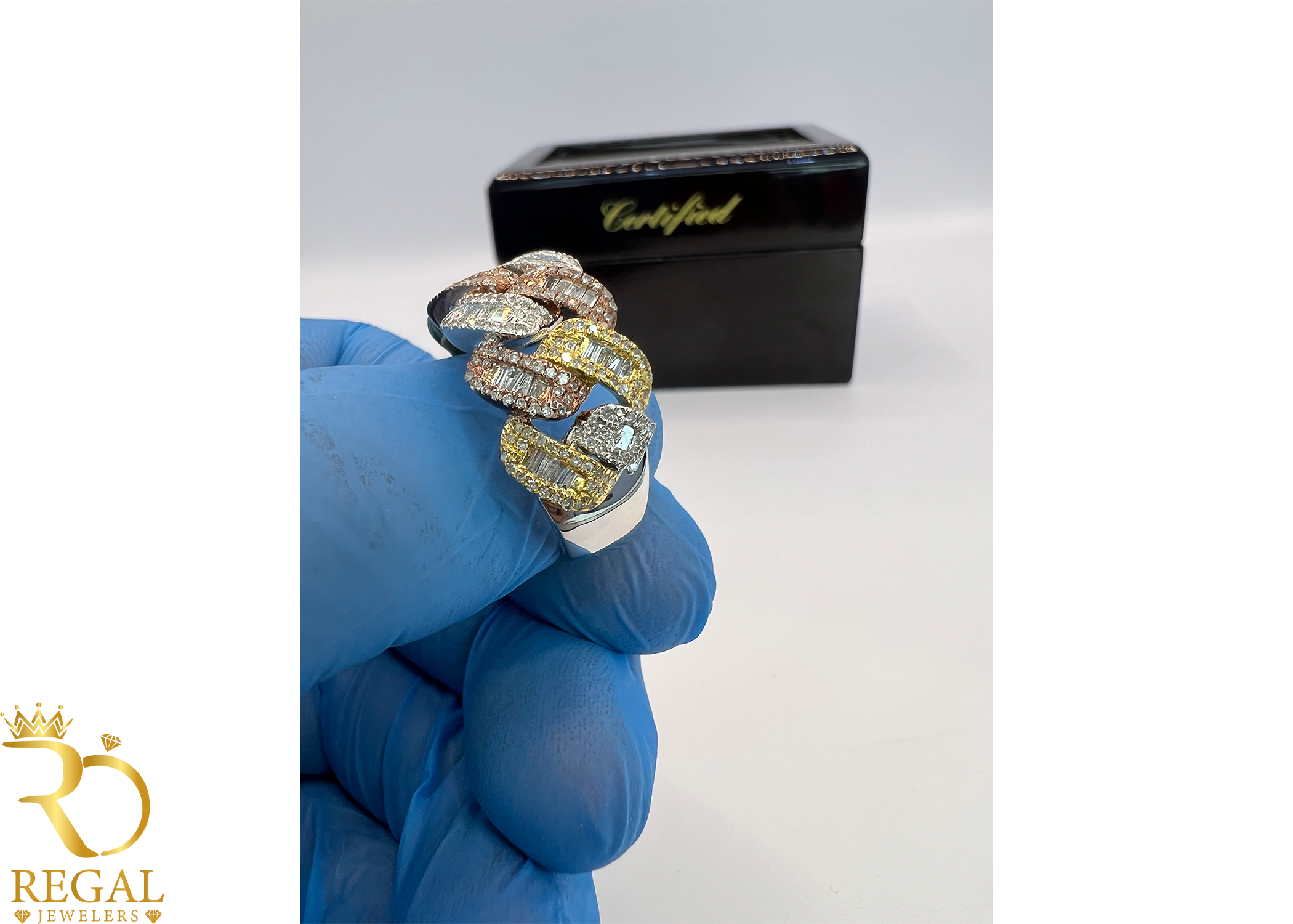 TWO TONE Miami Cuban Link Ring with Diamonds