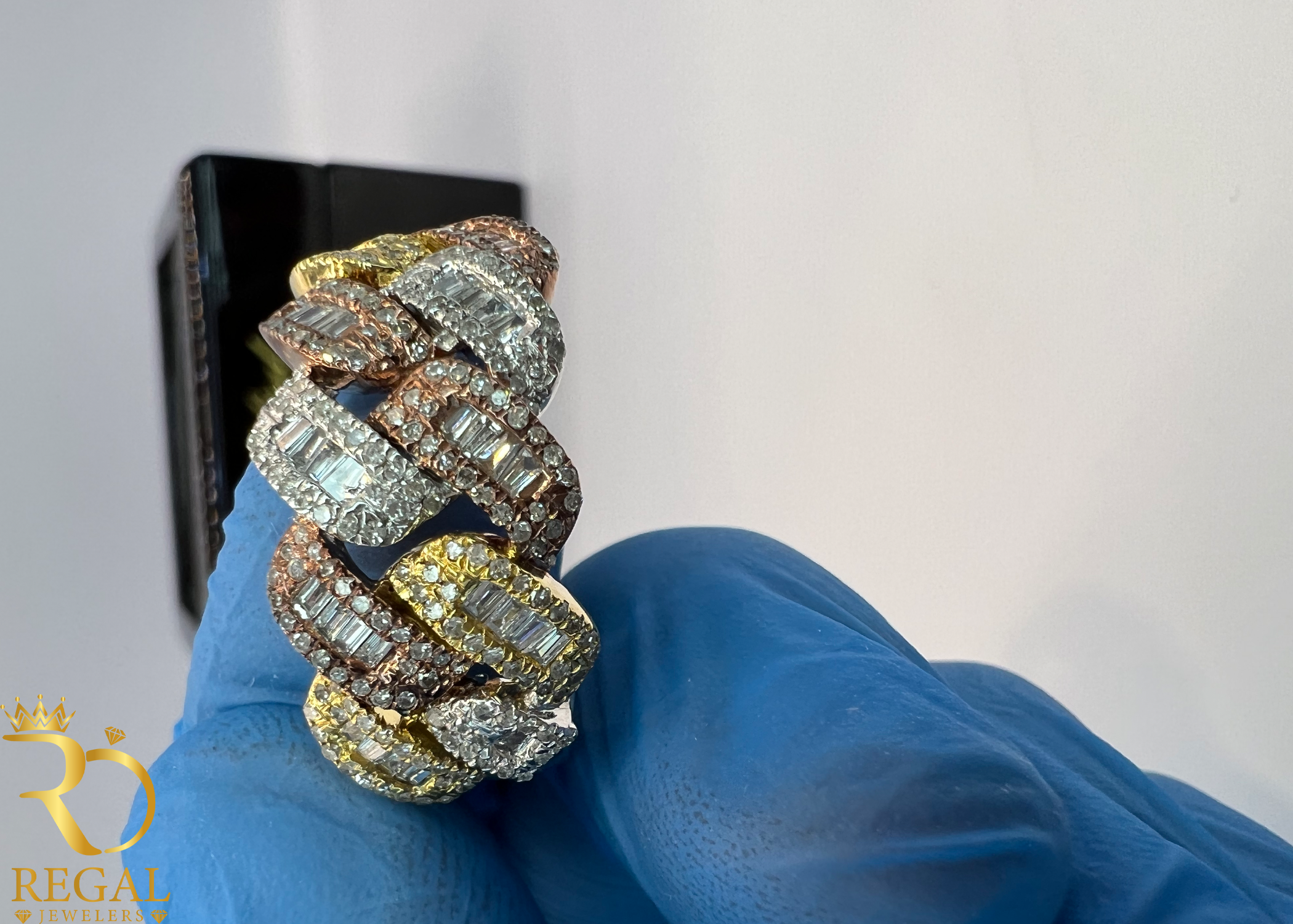 TWO TONE Miami Cuban Link Ring with Diamonds