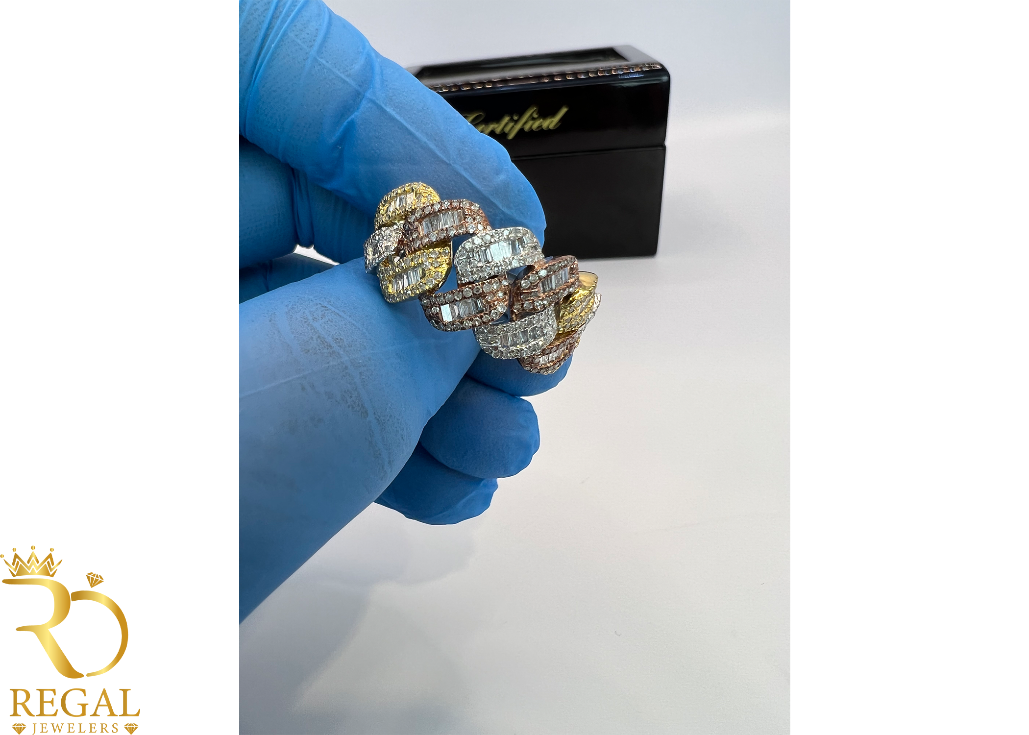 TWO TONE Miami Cuban Link Ring with Diamonds